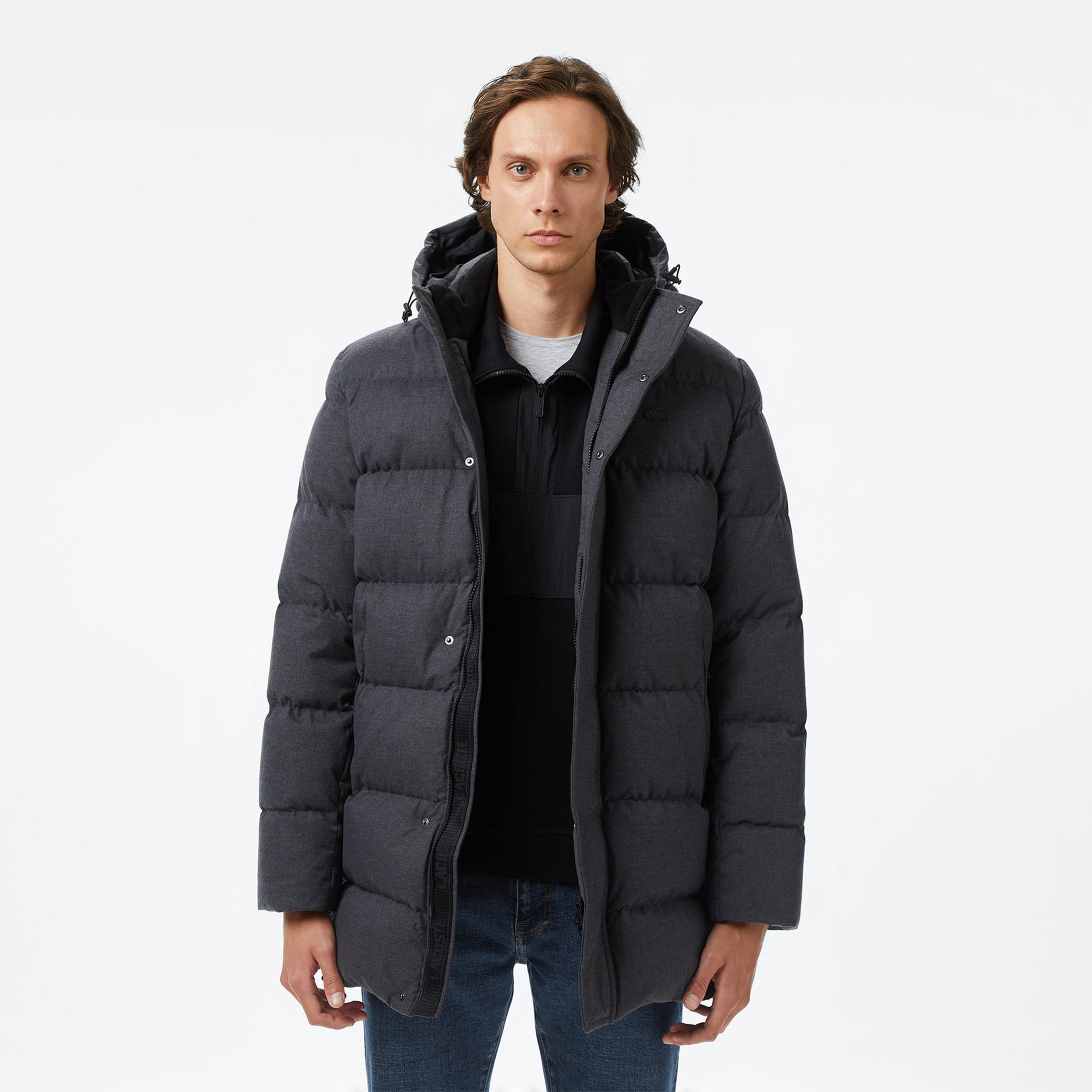 Lacoste Erkek Kapüşonlu Koyu Gri Mont