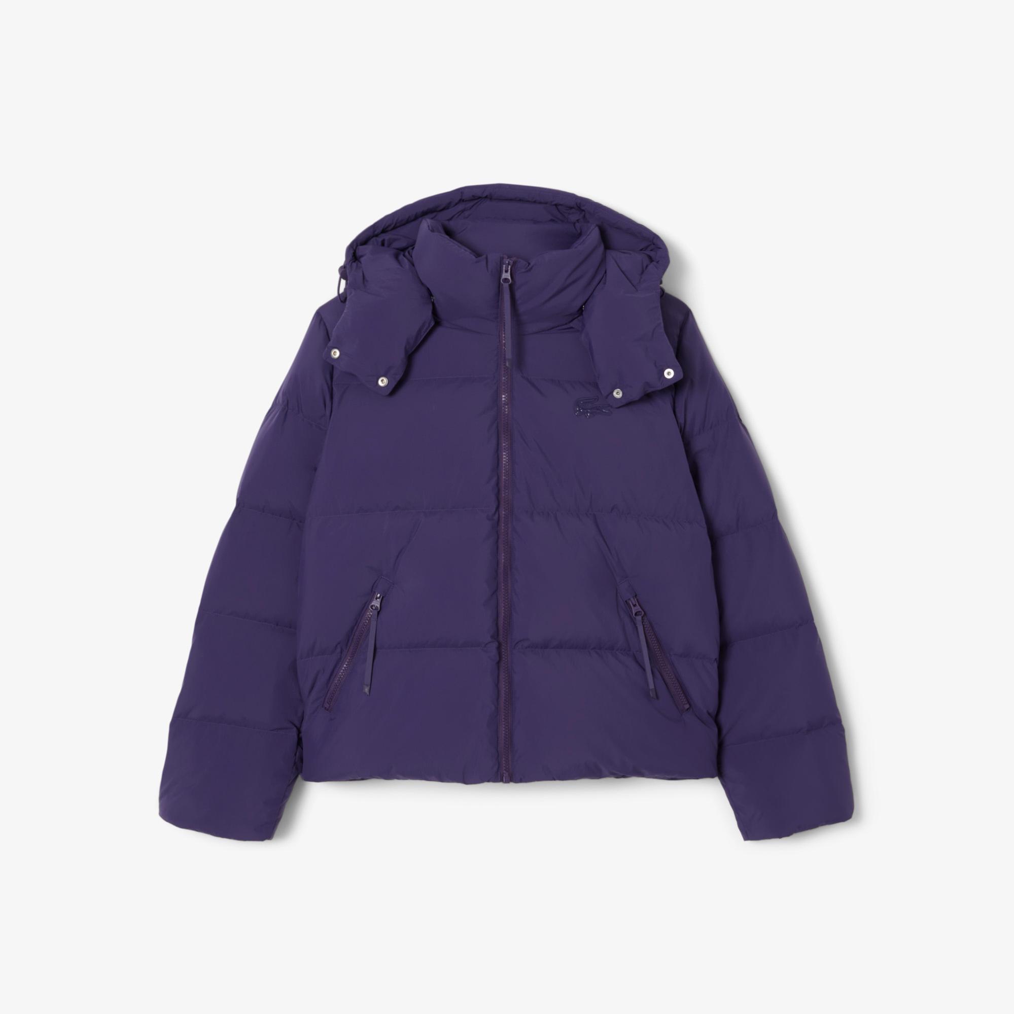 Lacoste Kadın Relaxed Fit Kapüşonlu Mor Şişme Mont