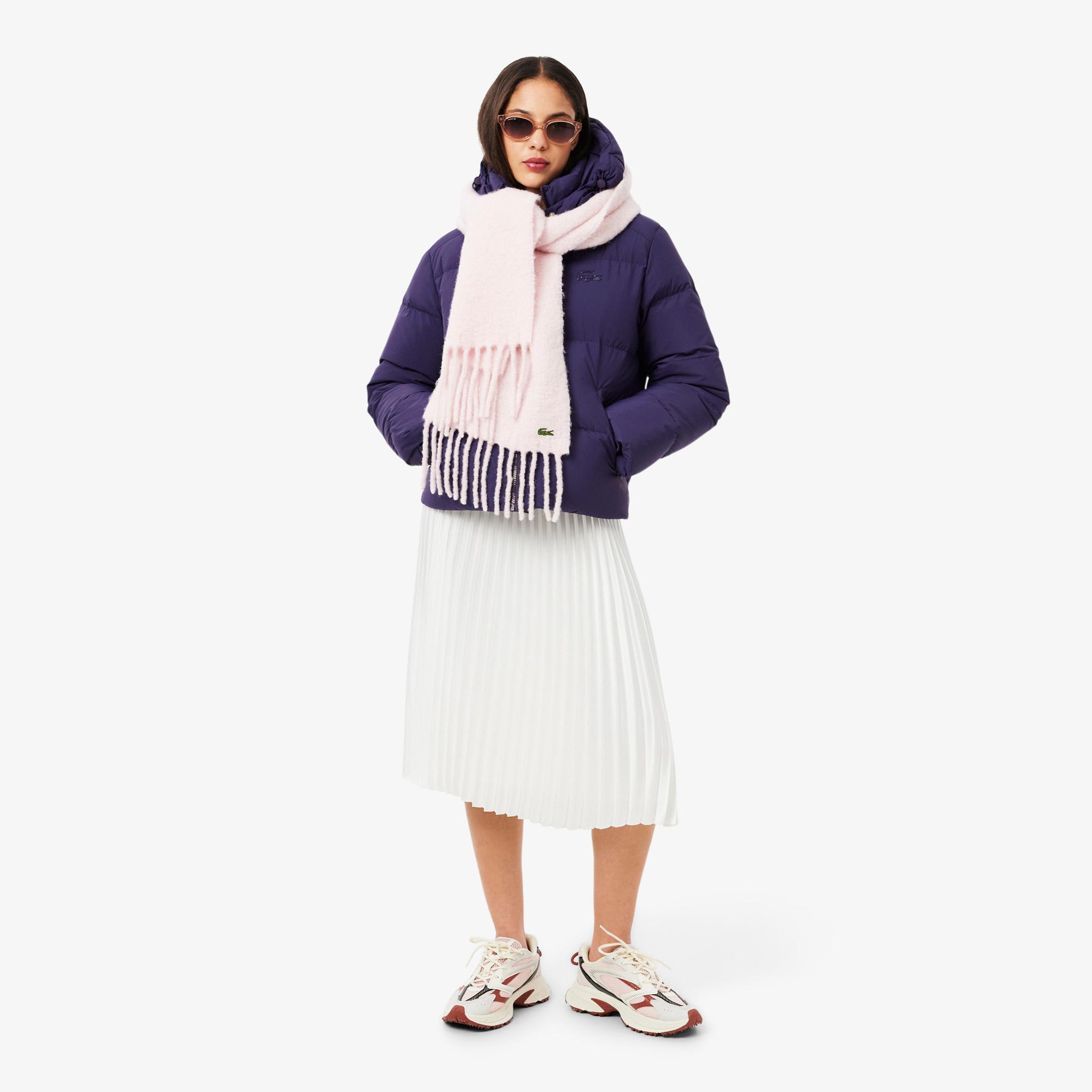 Lacoste Kadın Relaxed Fit Kapüşonlu Mor Şişme Mont