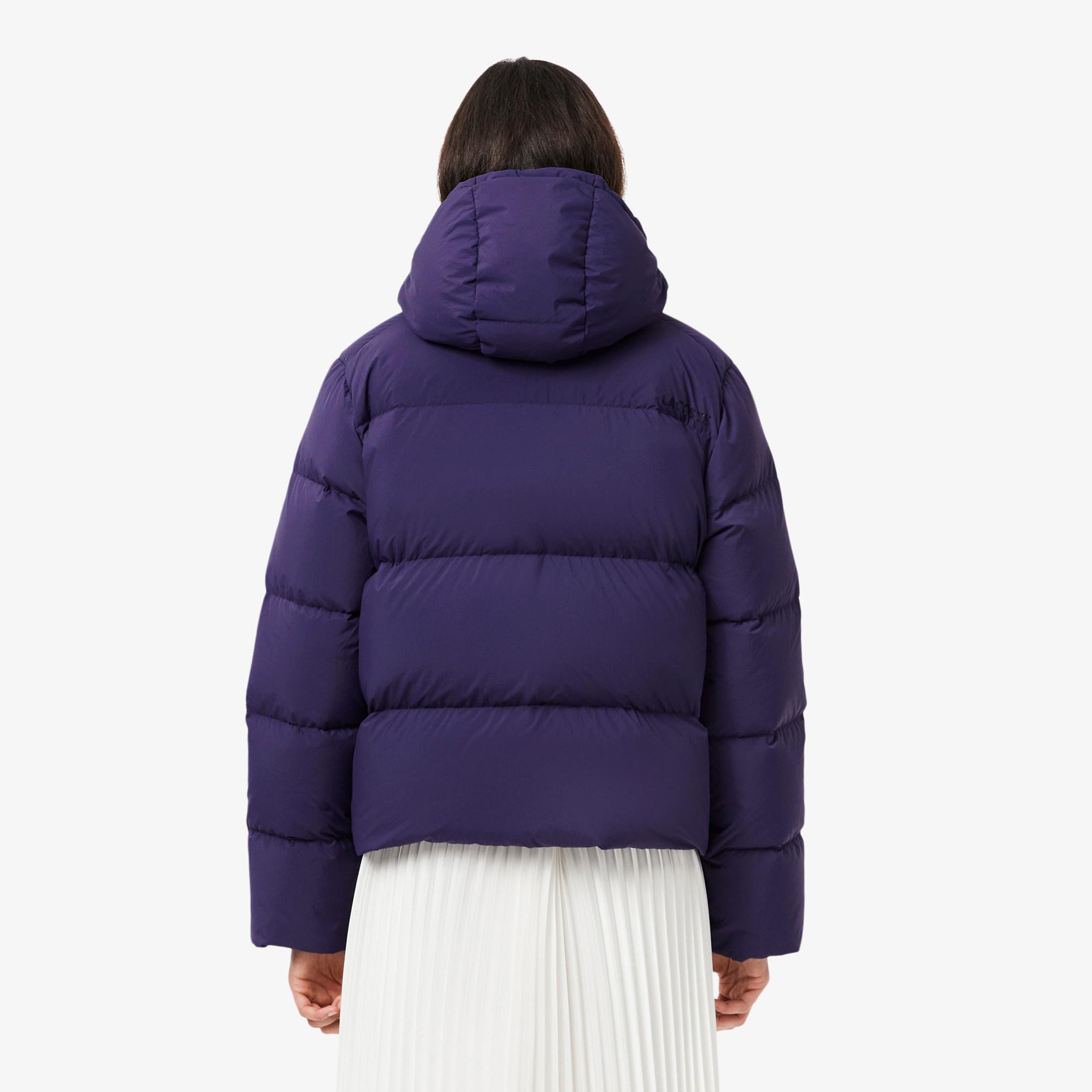 Lacoste Kadın Relaxed Fit Kapüşonlu Mor Şişme Mont