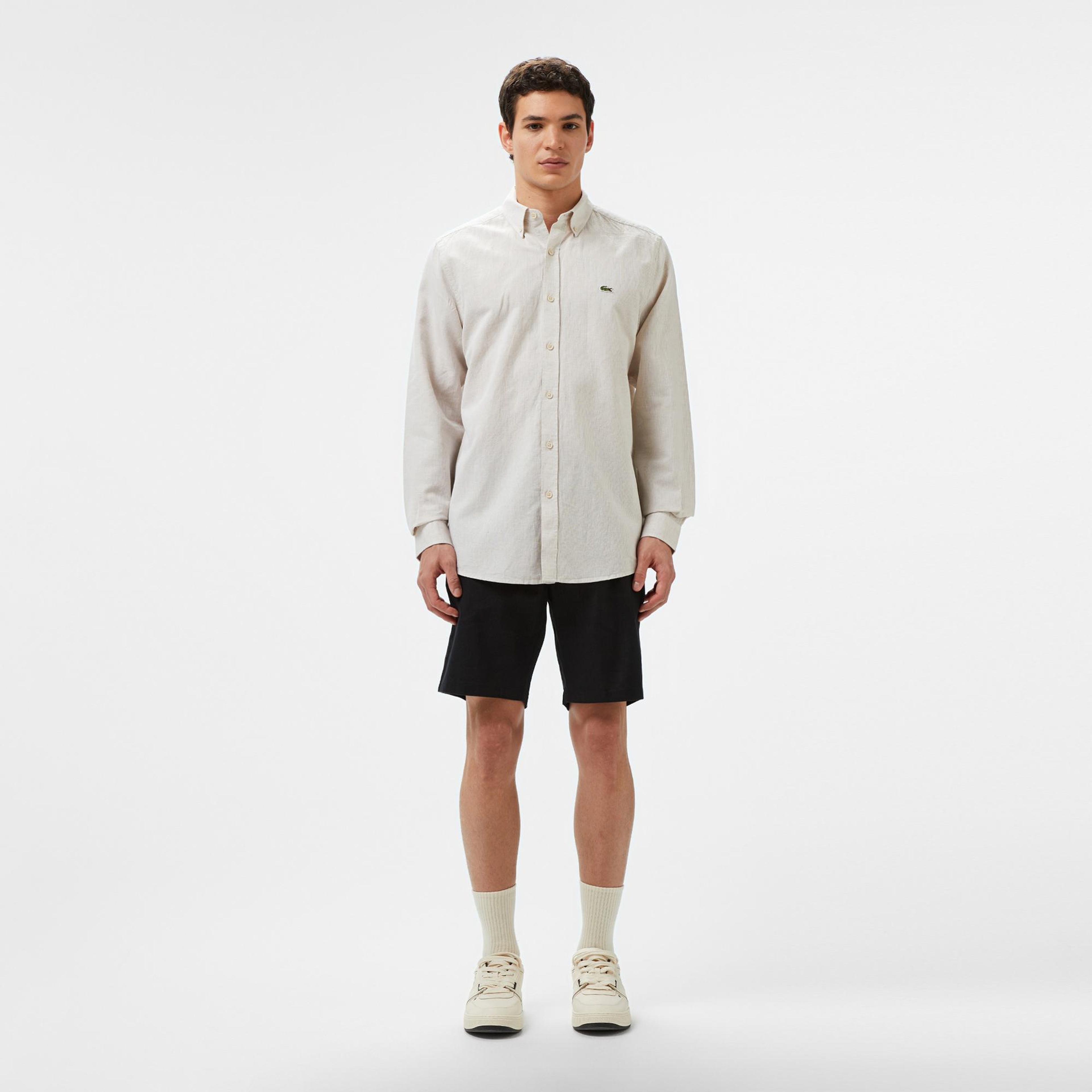 Lacoste Erkek Regular Fit Keten Siyah Bermuda Şort