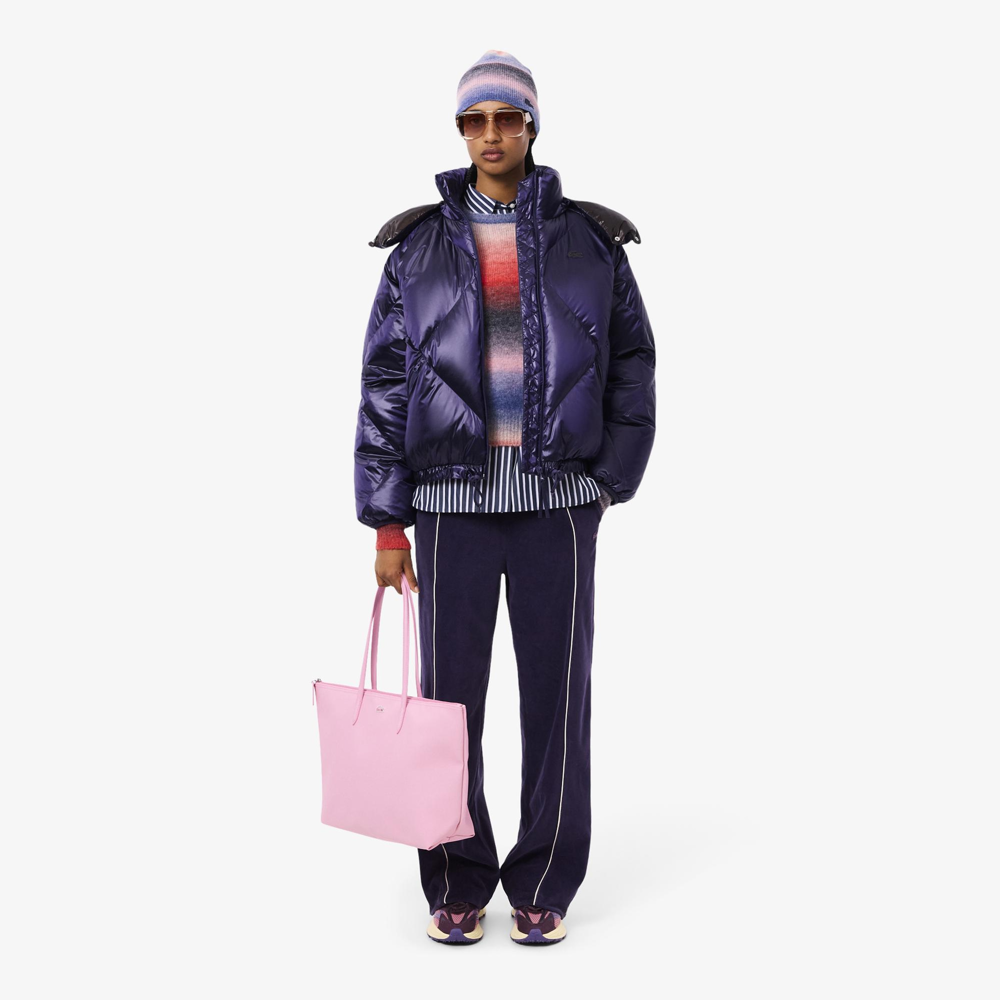 Lacoste Kadın Oversize Fit Kapüşonlu Kapitone Mor Mont