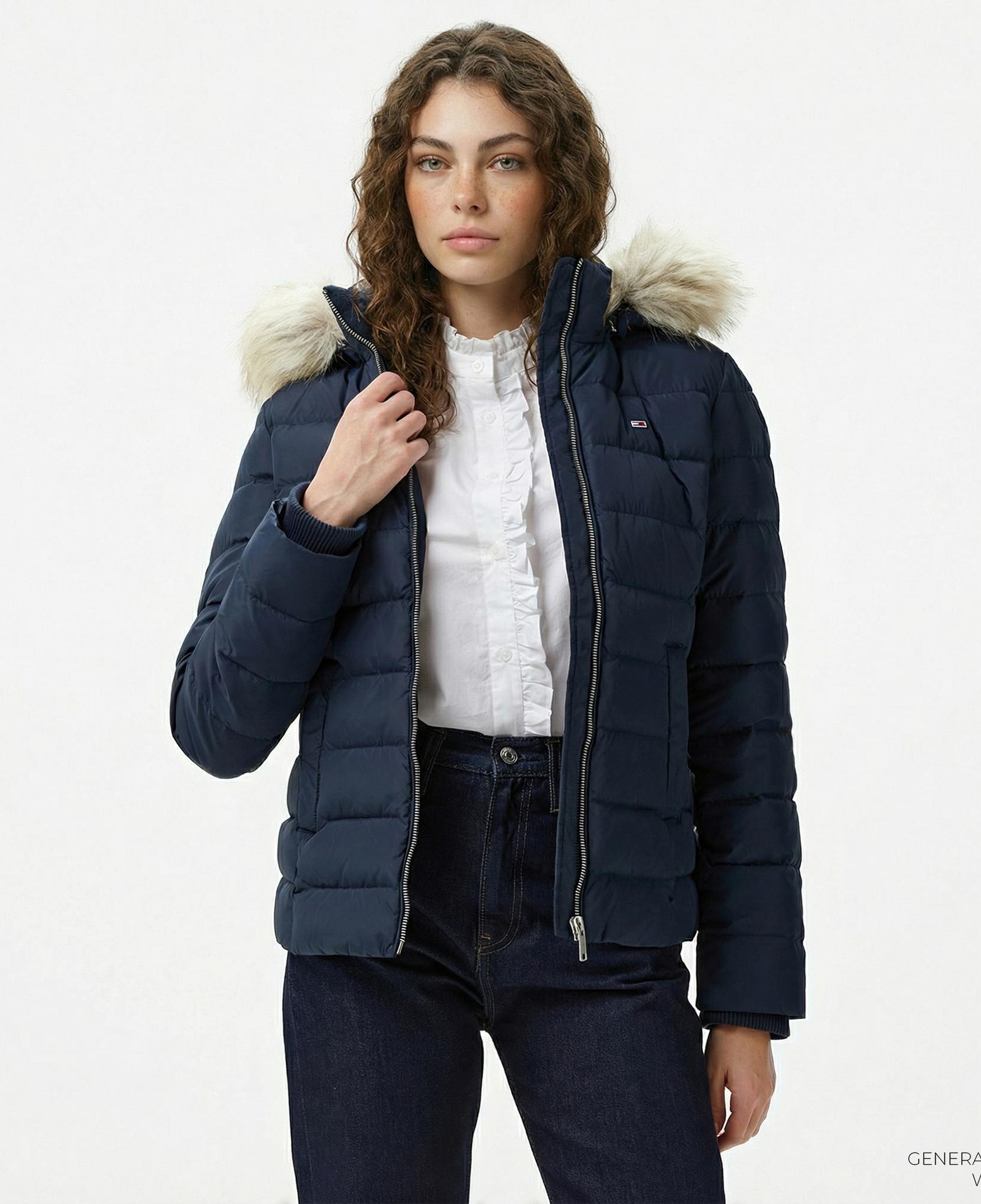Tommy Hilfiger Basic Hooded Down Kadın Lacivert Puffer Mont