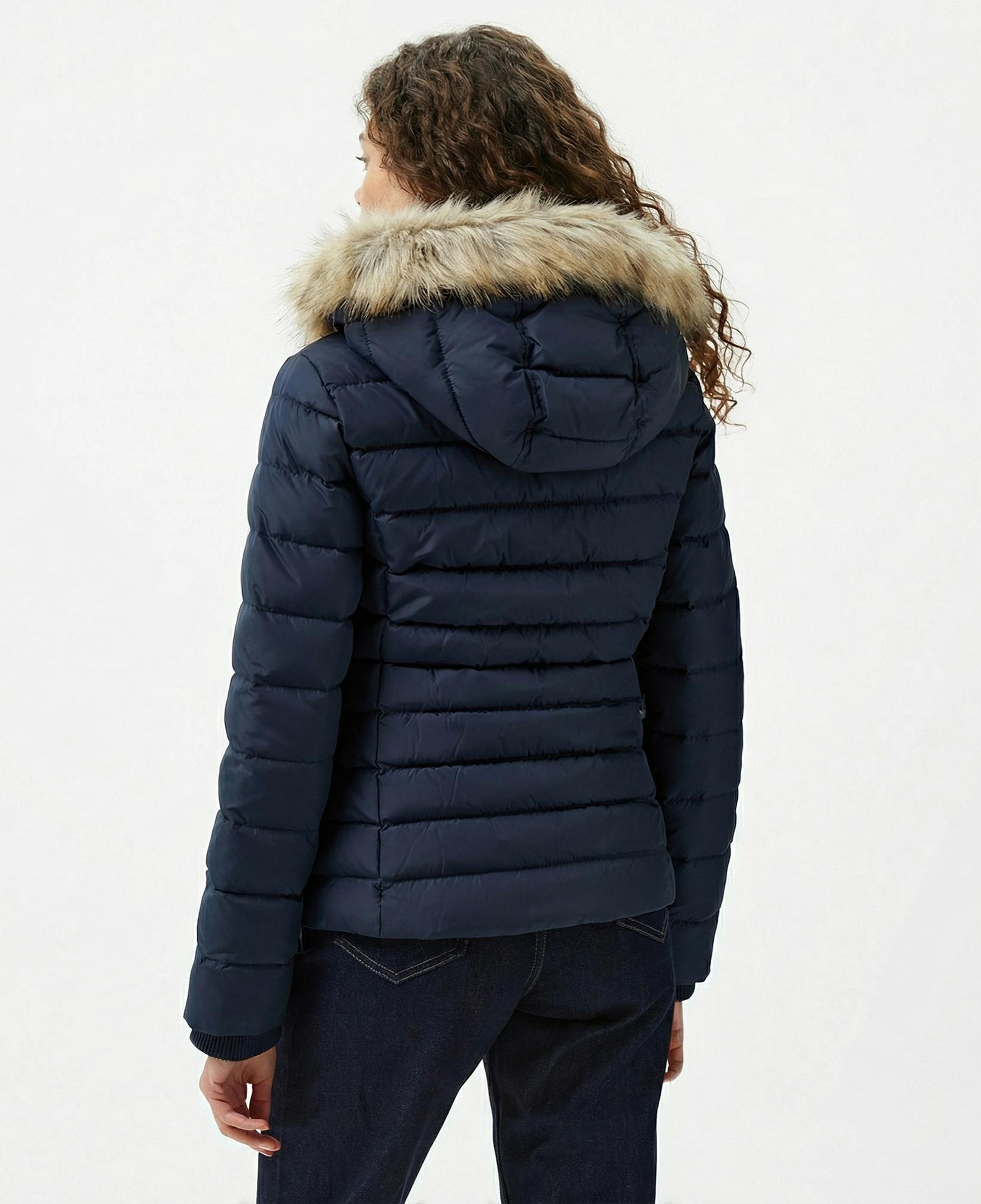Tommy Hilfiger Basic Hooded Down Kadın Lacivert Puffer Mont