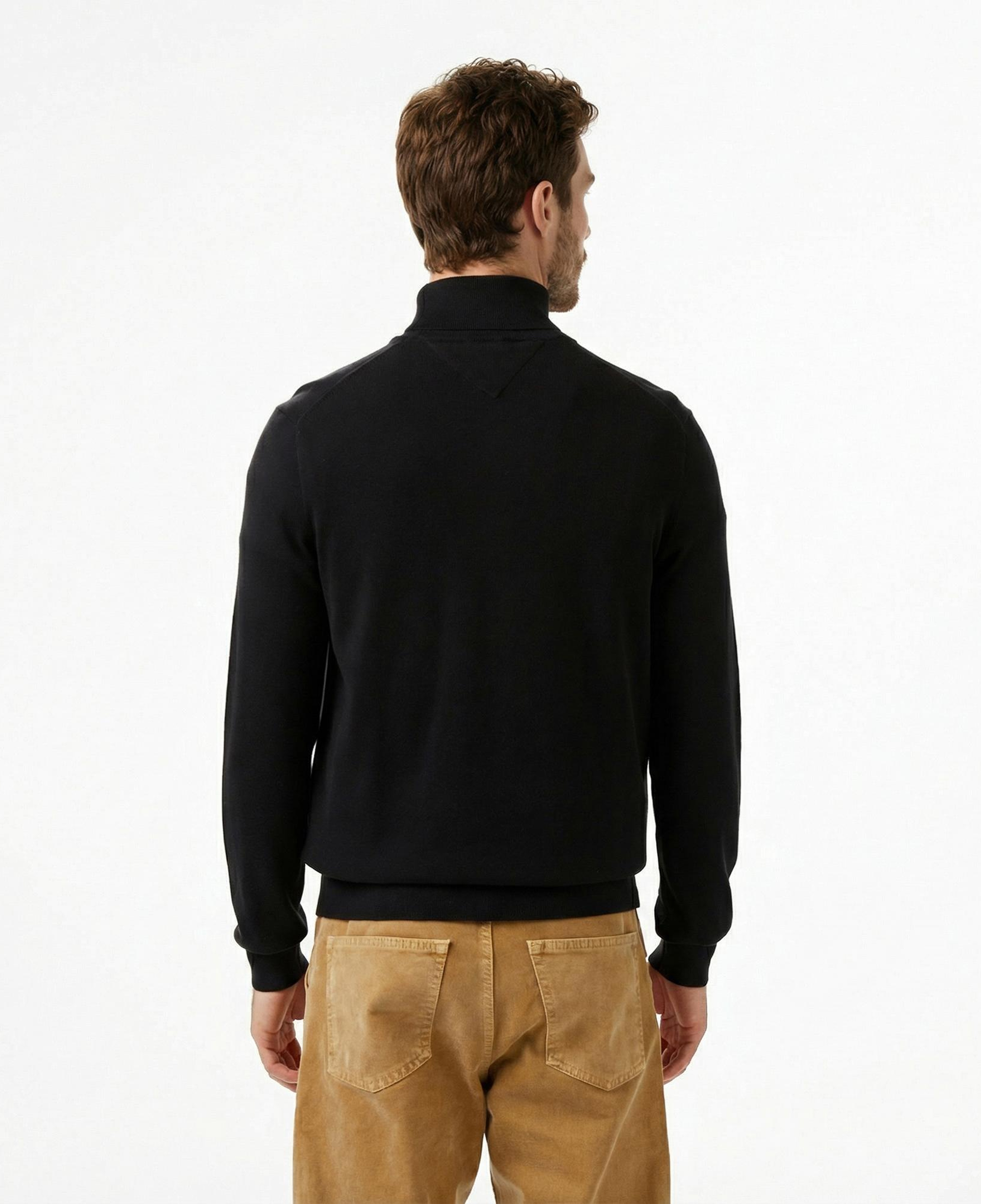 Tommy Hilfiger Essential Cotton Mock Erkek Yarım Fermuarlı Triko Siyah Kazak