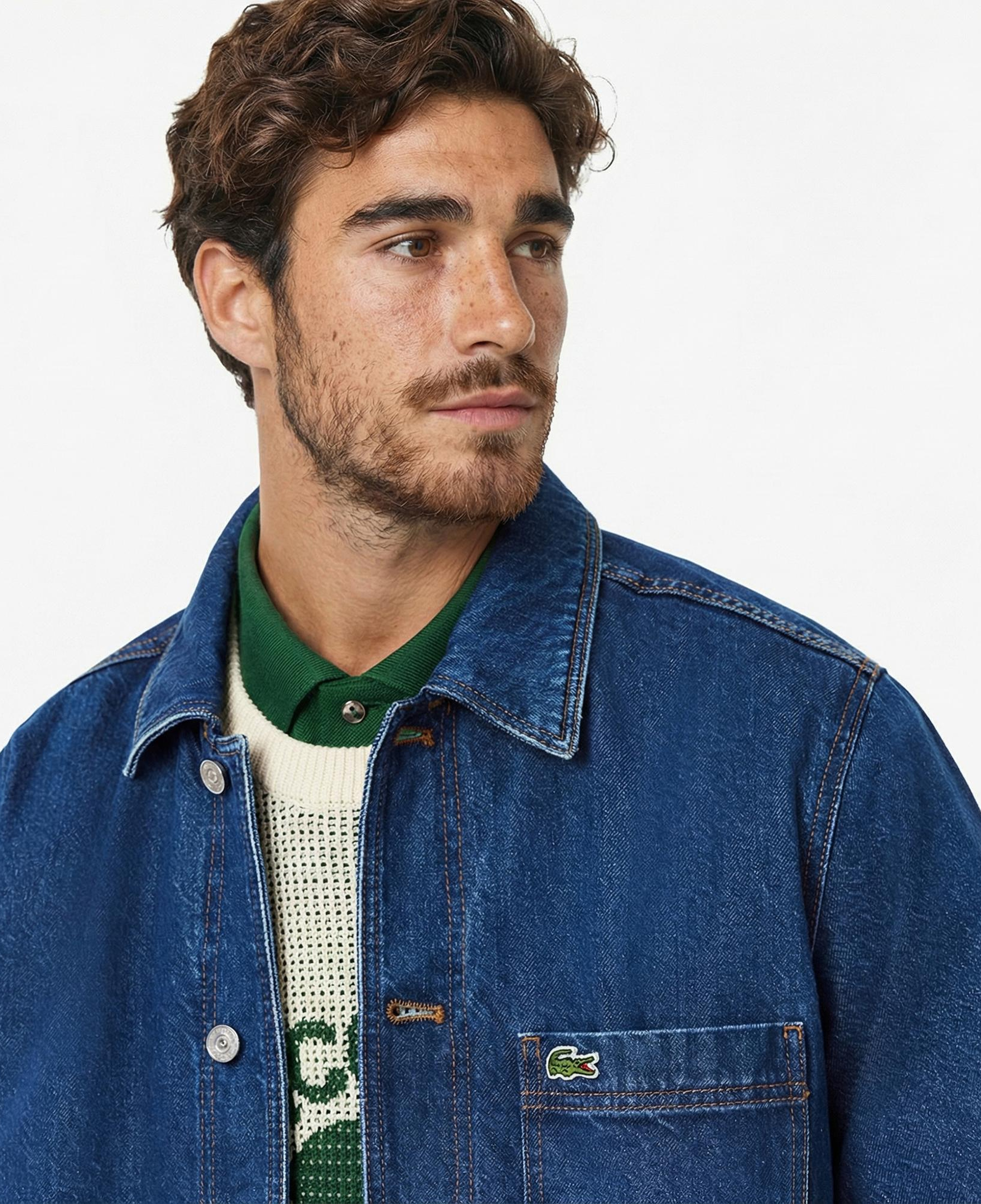 Lacoste Erkek Oversize Fit Gömlek Yaka Denim Koyu Mavi Ceket