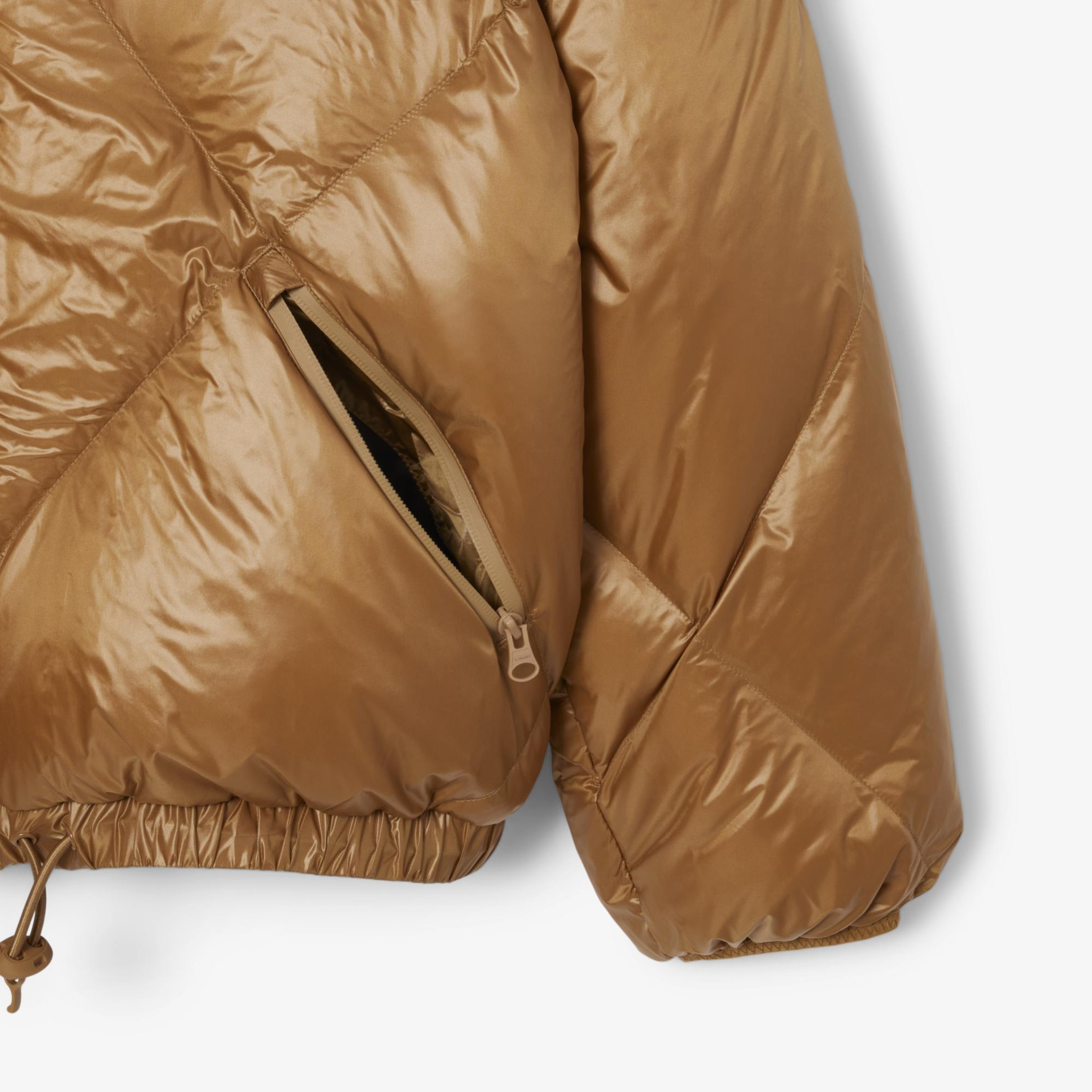 Lacoste Kadın Oversize Fit Kapüşonlu Kapitone Açık Kahverengi Mont