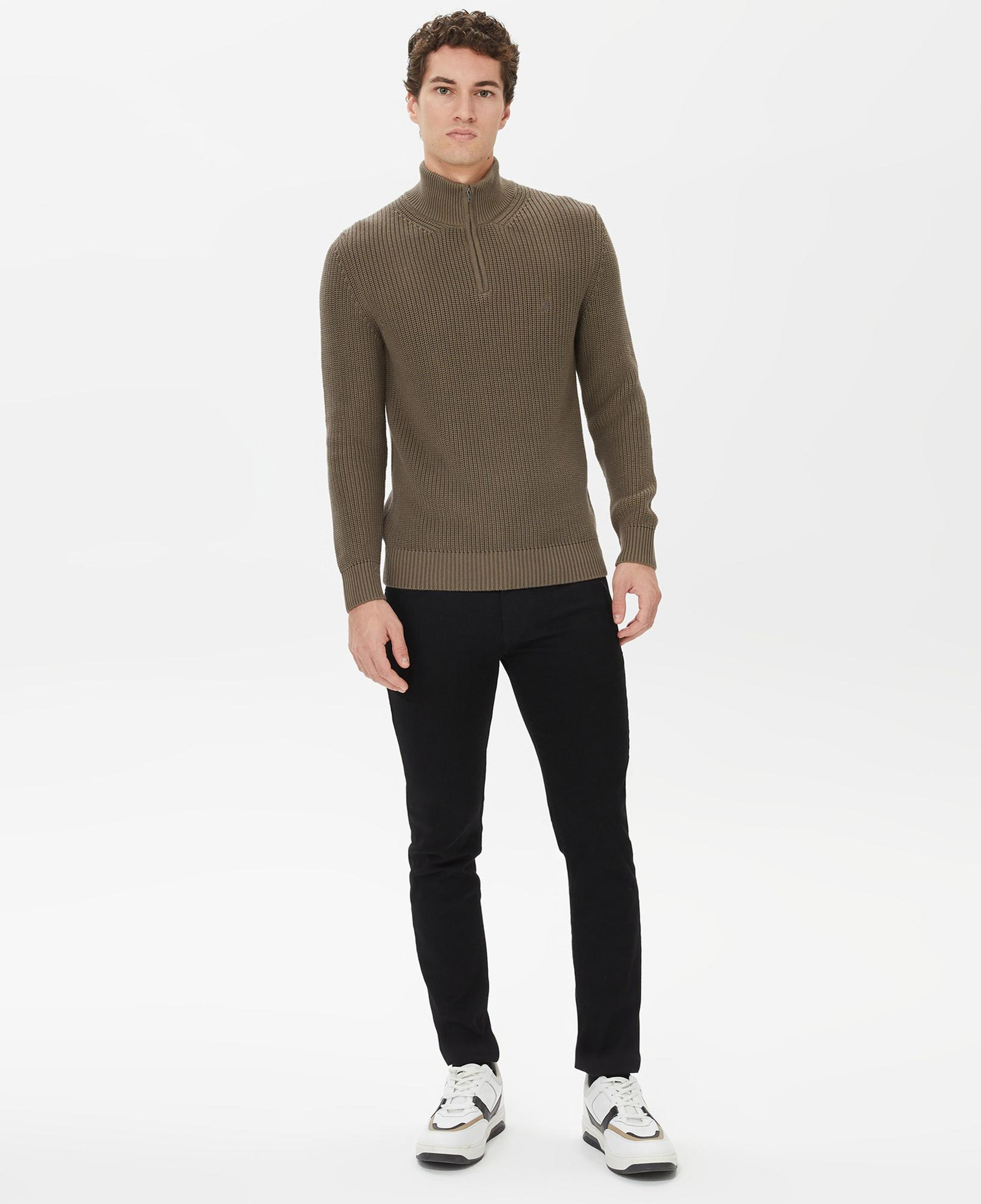 Nautica Erkek Yeşil Standart Fit Dik Yakalı Kazak