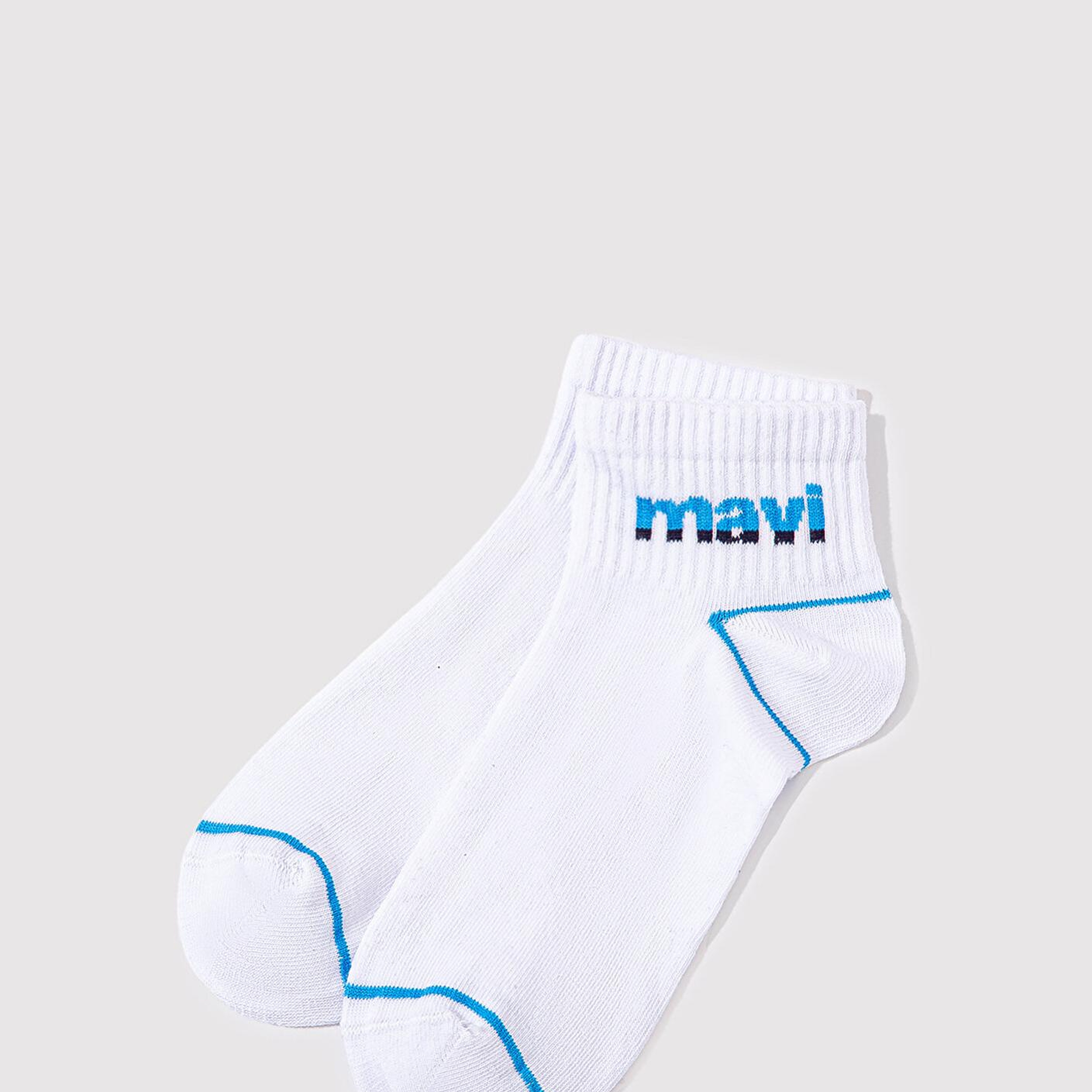 Mavi Mavi Logo Baskılı Beyaz Soket Çorap 092523-620