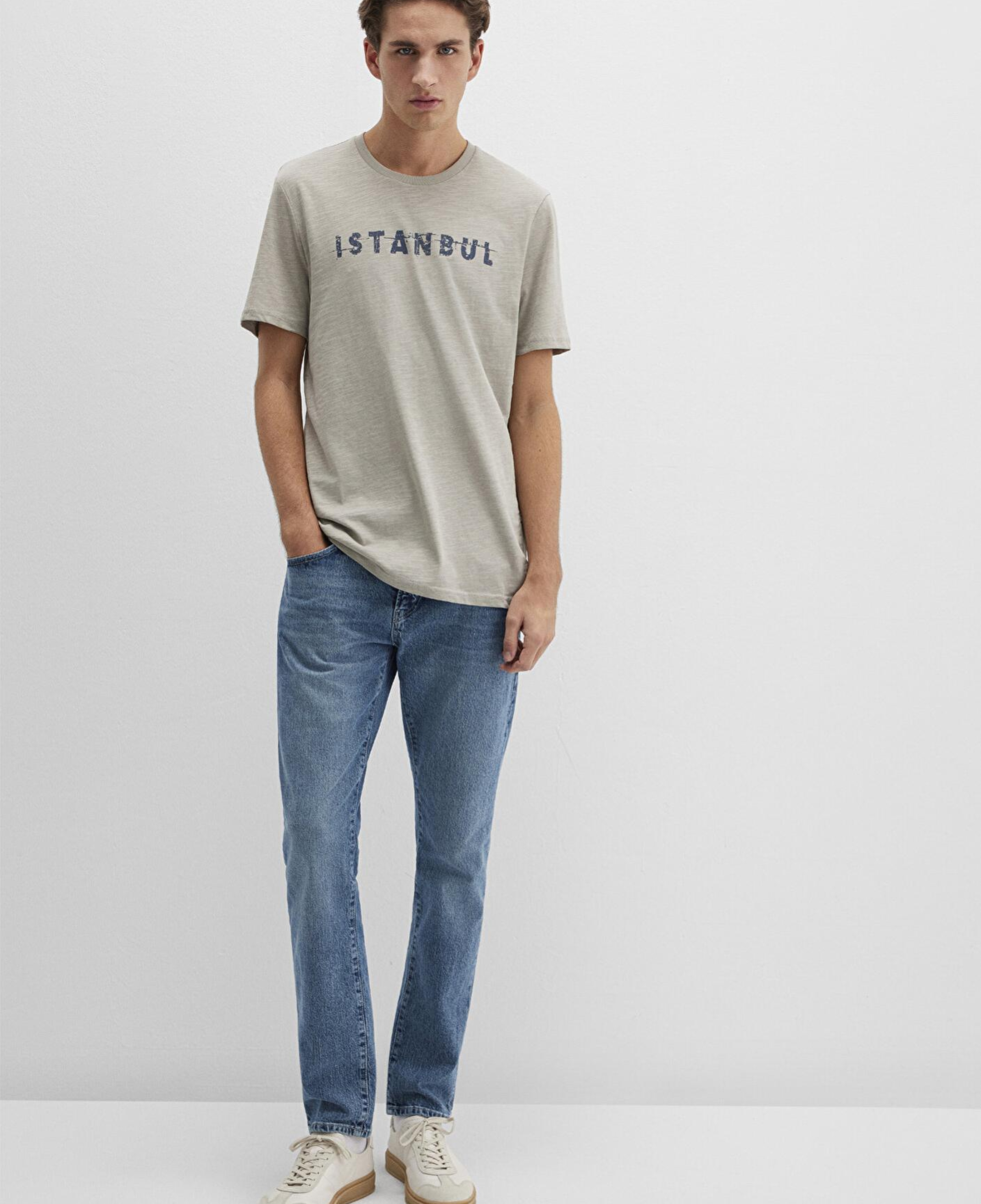 Mavi İstanbul Baskılı Bej Tişört Slim Fit / Dar Kesim 066282-31935