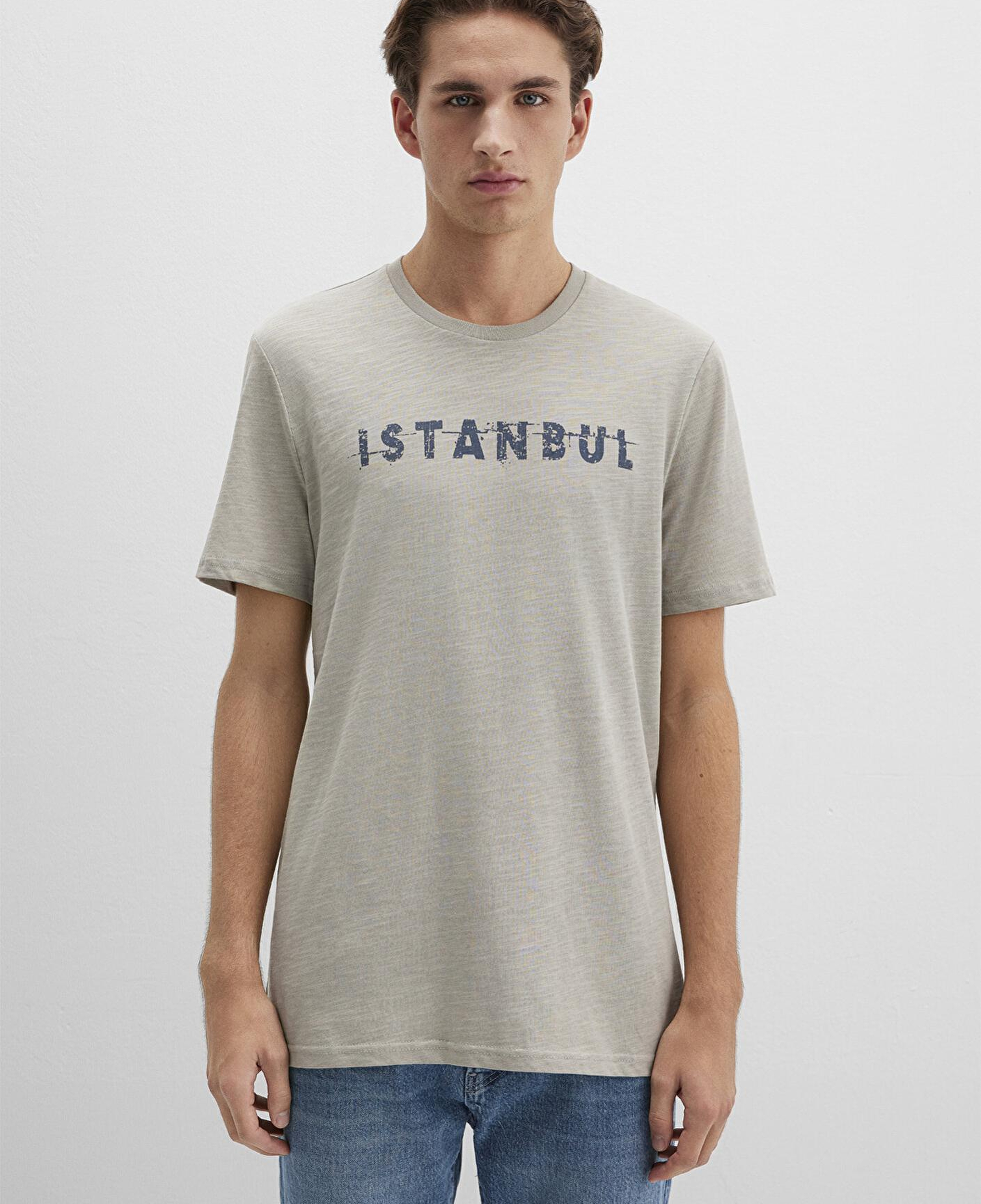 Mavi İstanbul Baskılı Bej Tişört Slim Fit / Dar Kesim 066282-31935