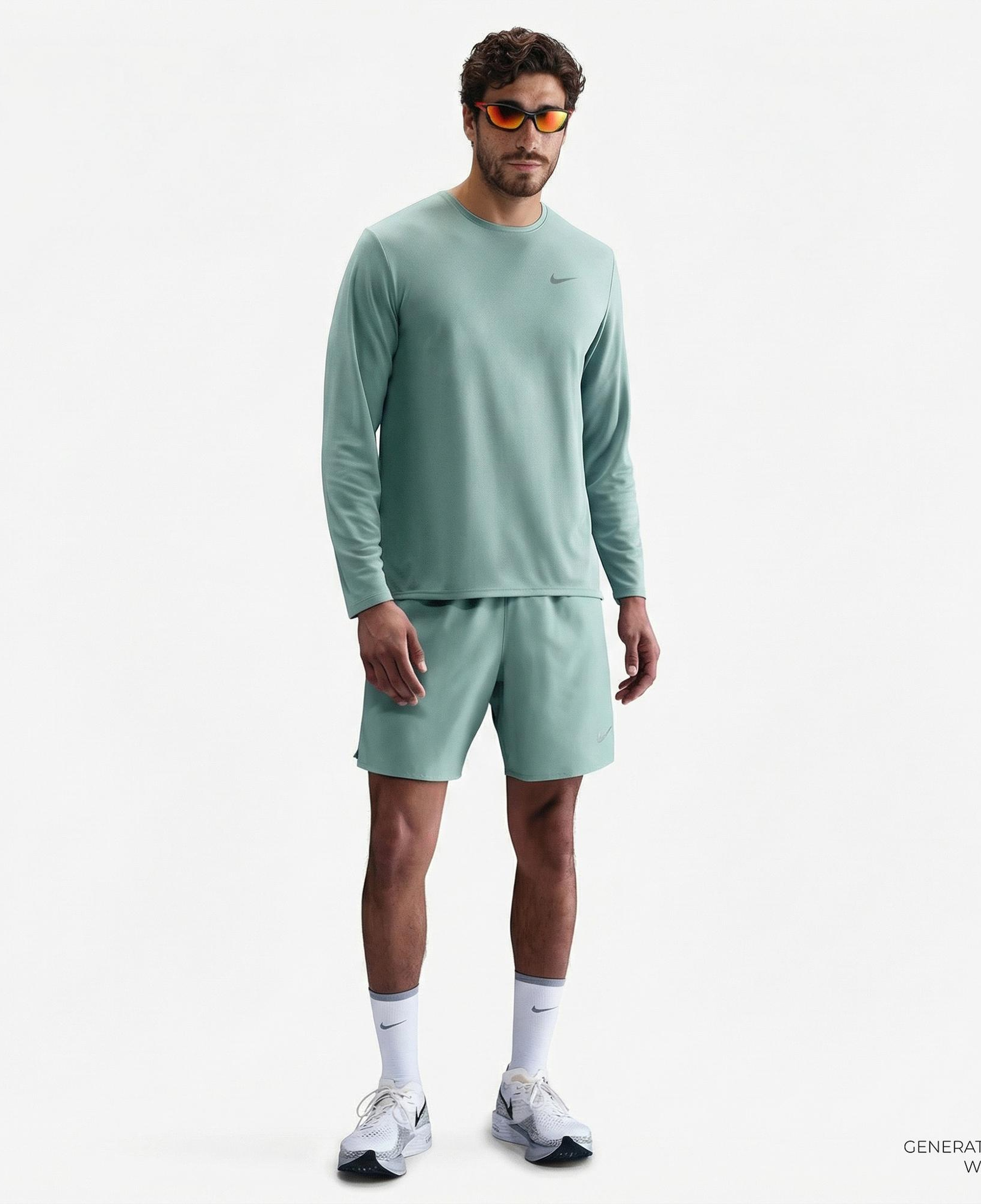 Nike Dri-Fit Miler Erkek Yeşil Uzun Kollu T-Shirt