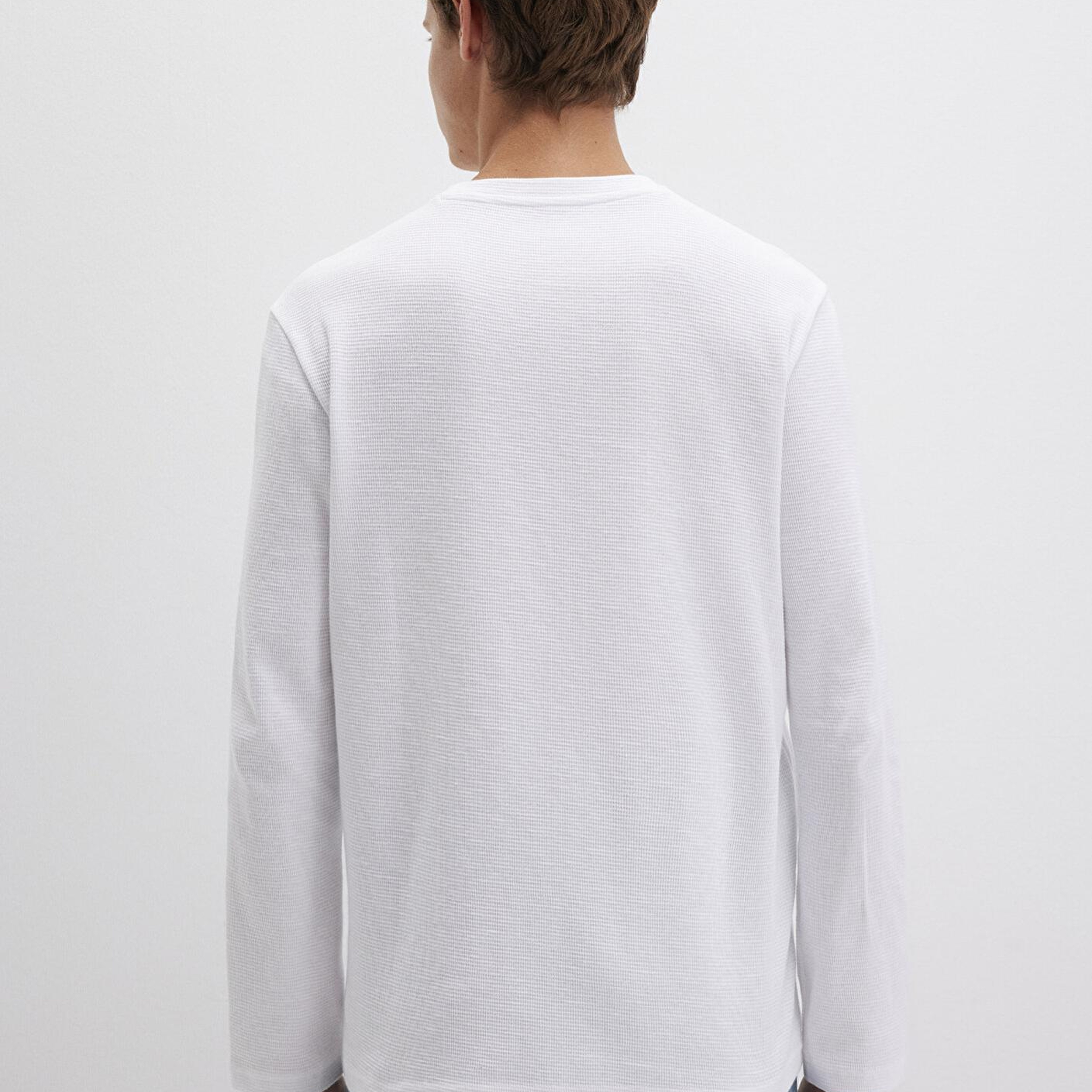 Mavi Uzun Kollu Beyaz Basic Tişört Slim Fit / Dar Kesim 065755-620