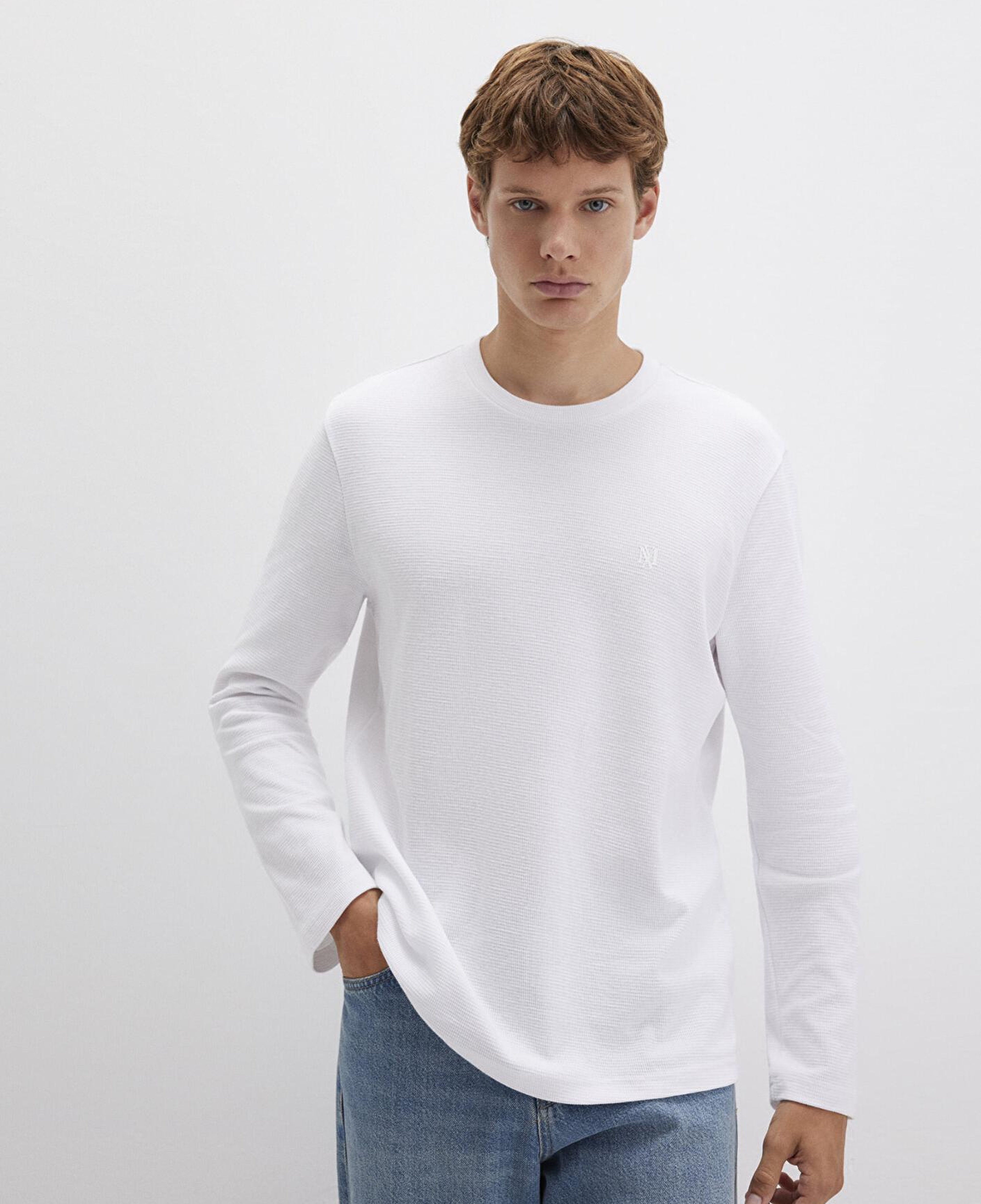 Mavi Uzun Kollu Beyaz Basic Tişört Slim Fit / Dar Kesim 065755-620