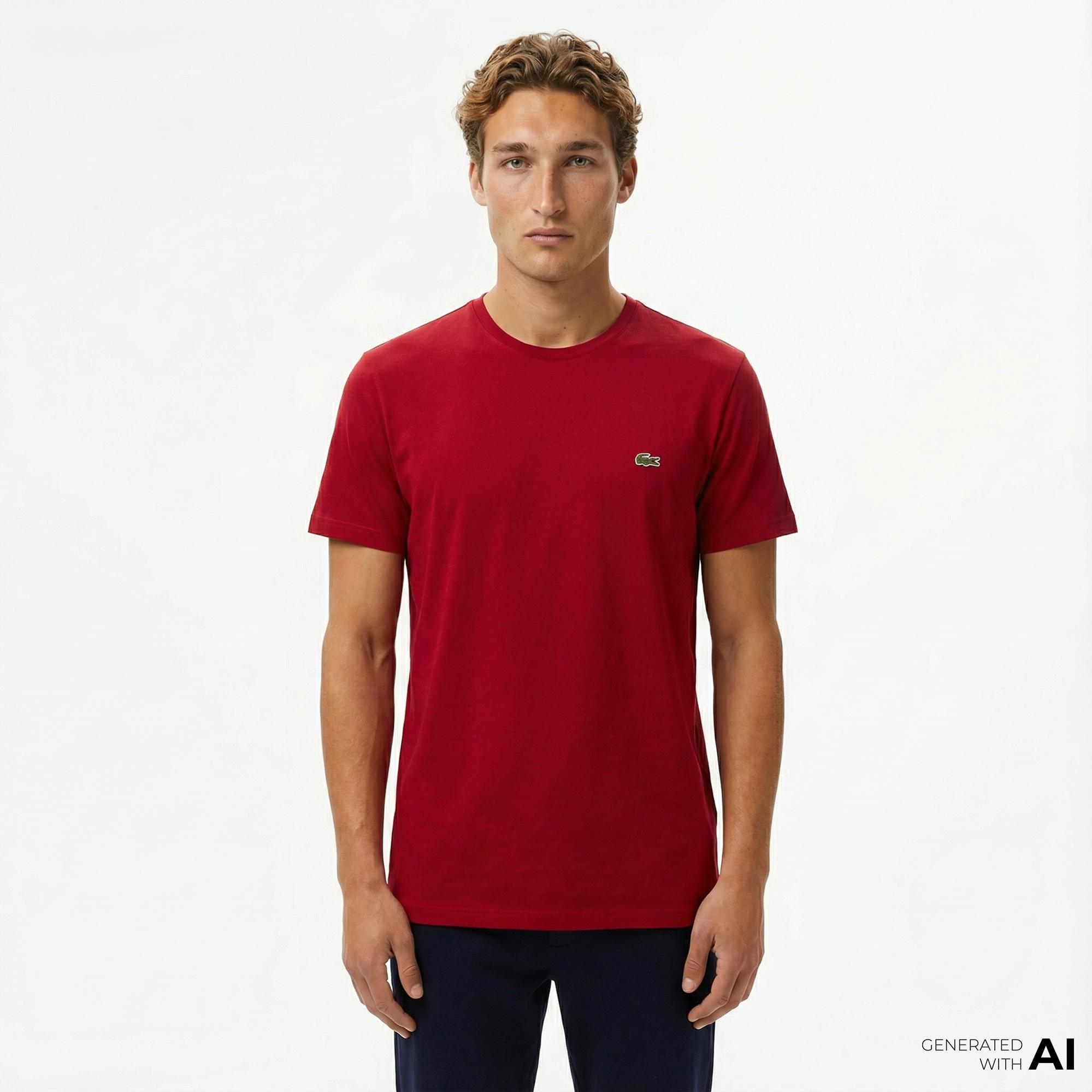 Lacoste Erkek Slim Fit Bisiklet Yaka Bordo T-Shirt