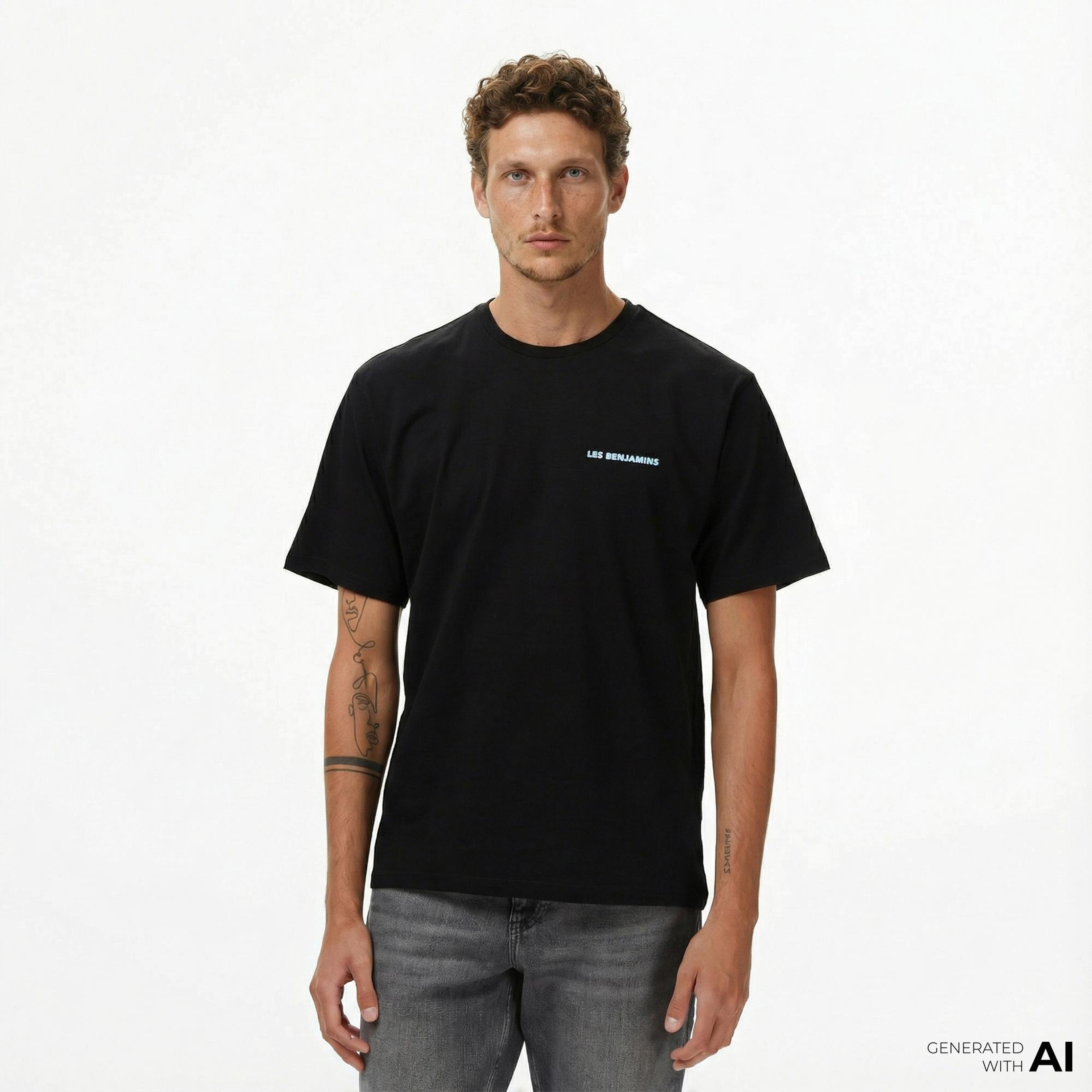Les Benjamins Relaxed 028 Erkek Siyah T-Shirt