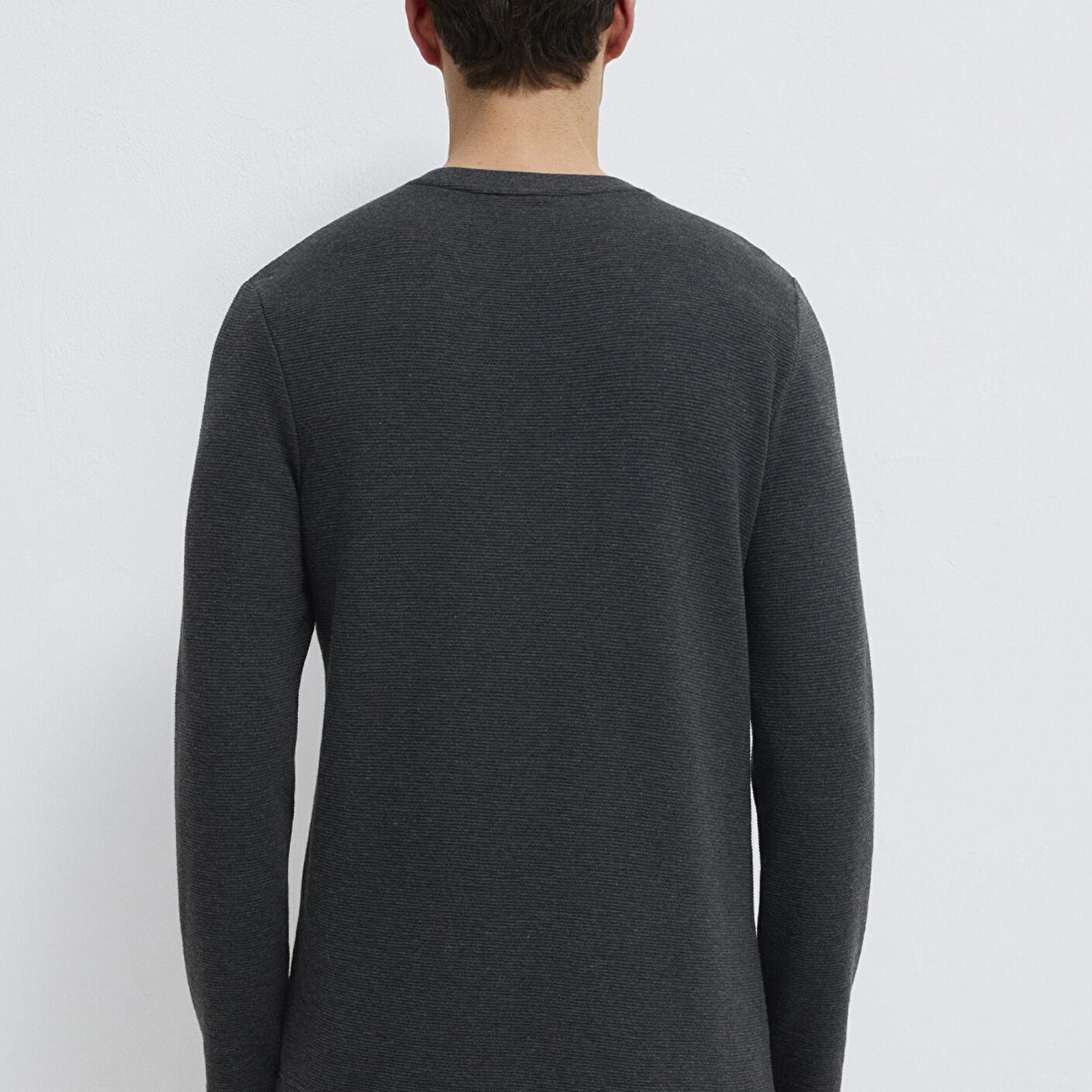 Mavi Uzun Kollu Dokulu Antrasit Tişört Slim Fit / Dar Kesim 064622-26834