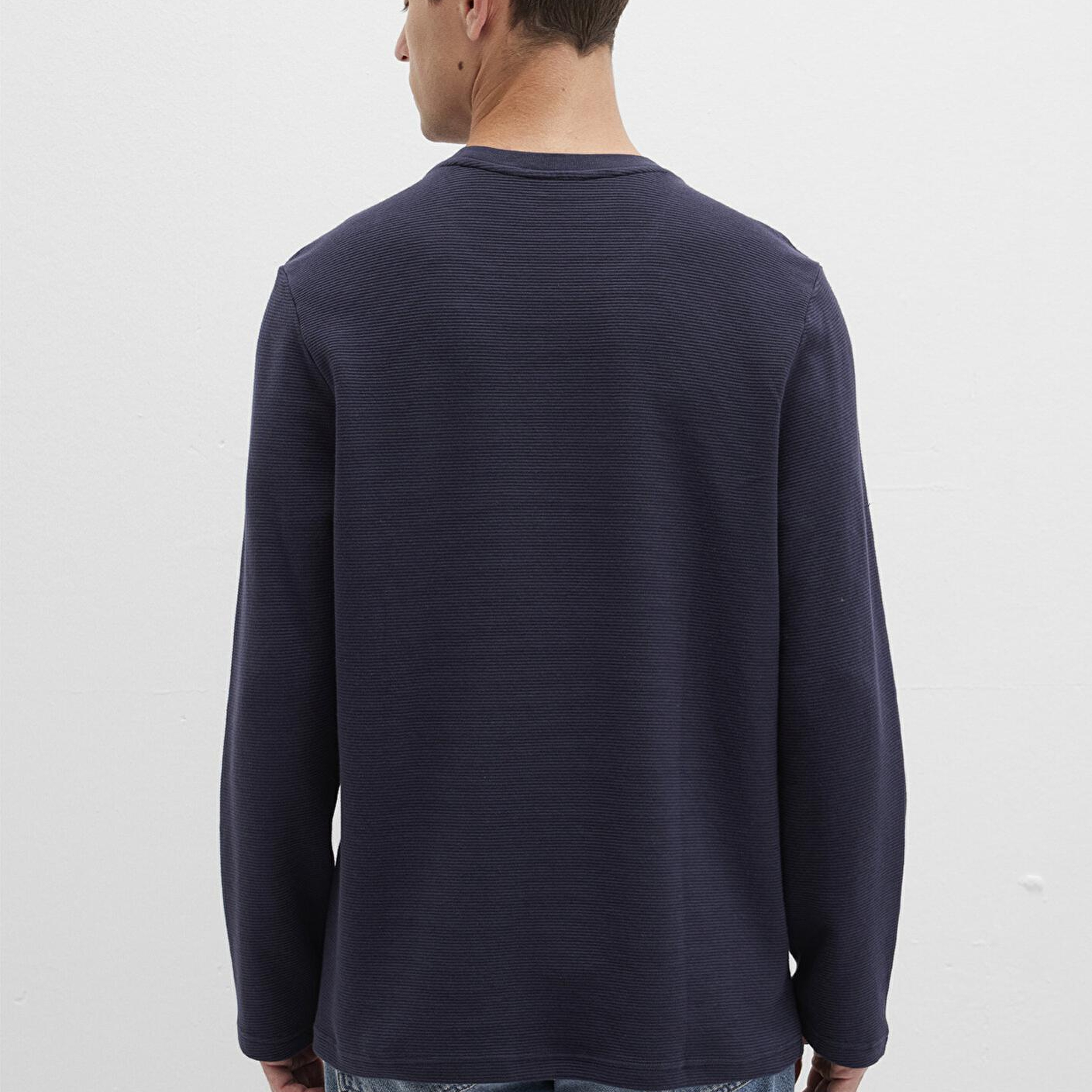 Mavi Uzun Kollu Dokulu Lacivert Tişört Slim Fit / Dar Kesim 064622-26828