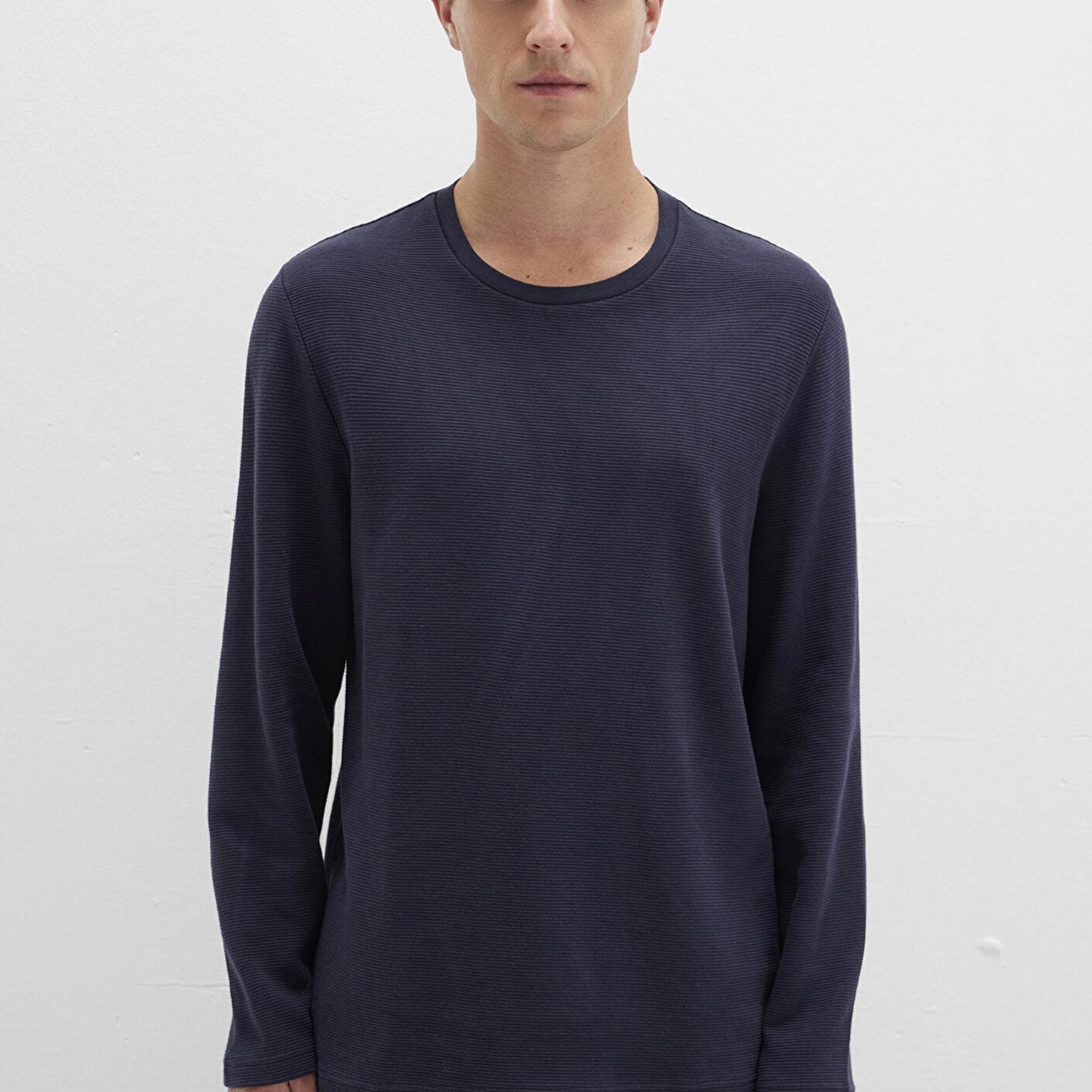 Mavi Uzun Kollu Dokulu Lacivert Tişört Slim Fit / Dar Kesim 064622-26828