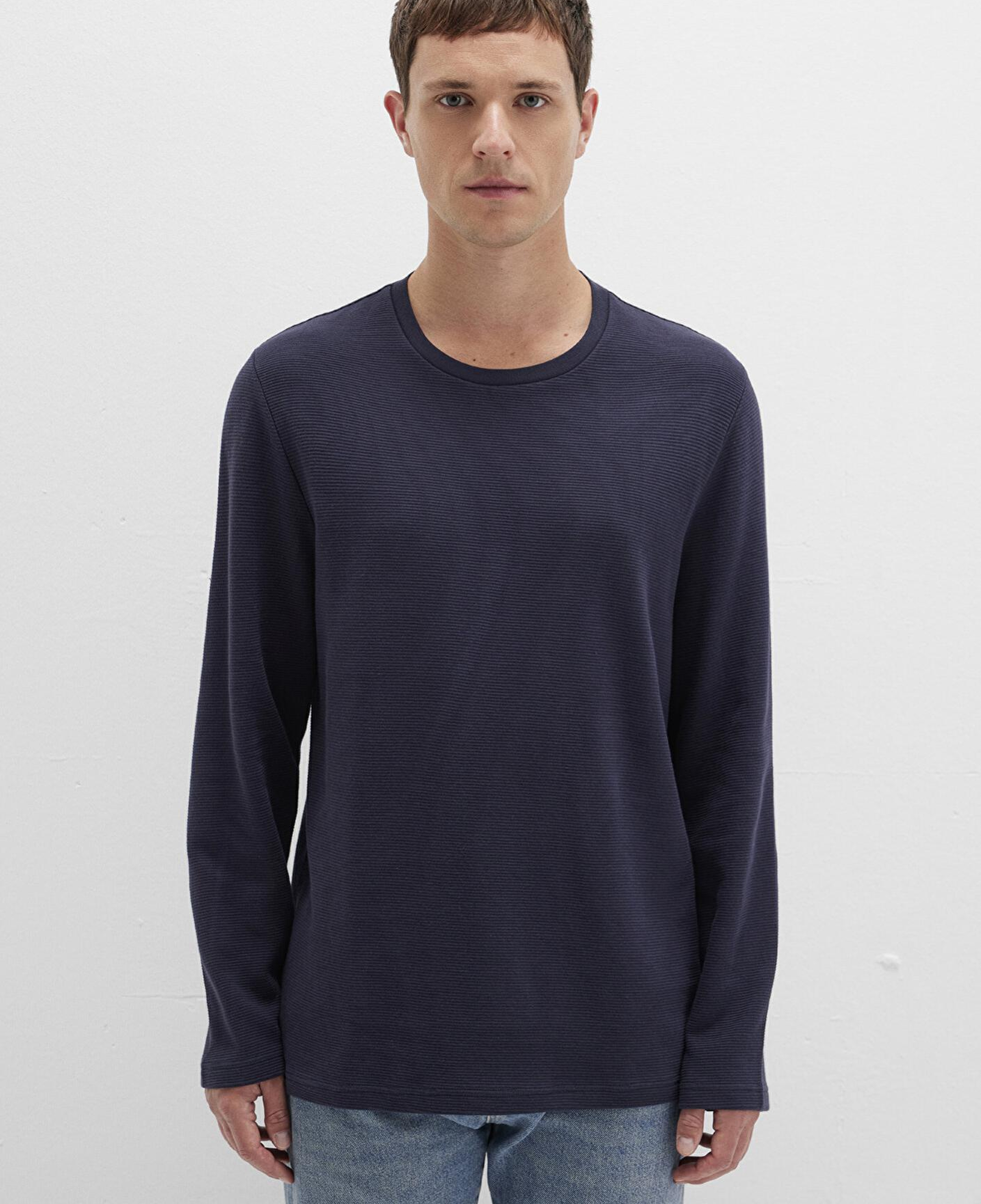 Mavi Uzun Kollu Dokulu Lacivert Tişört Slim Fit / Dar Kesim 064622-26828