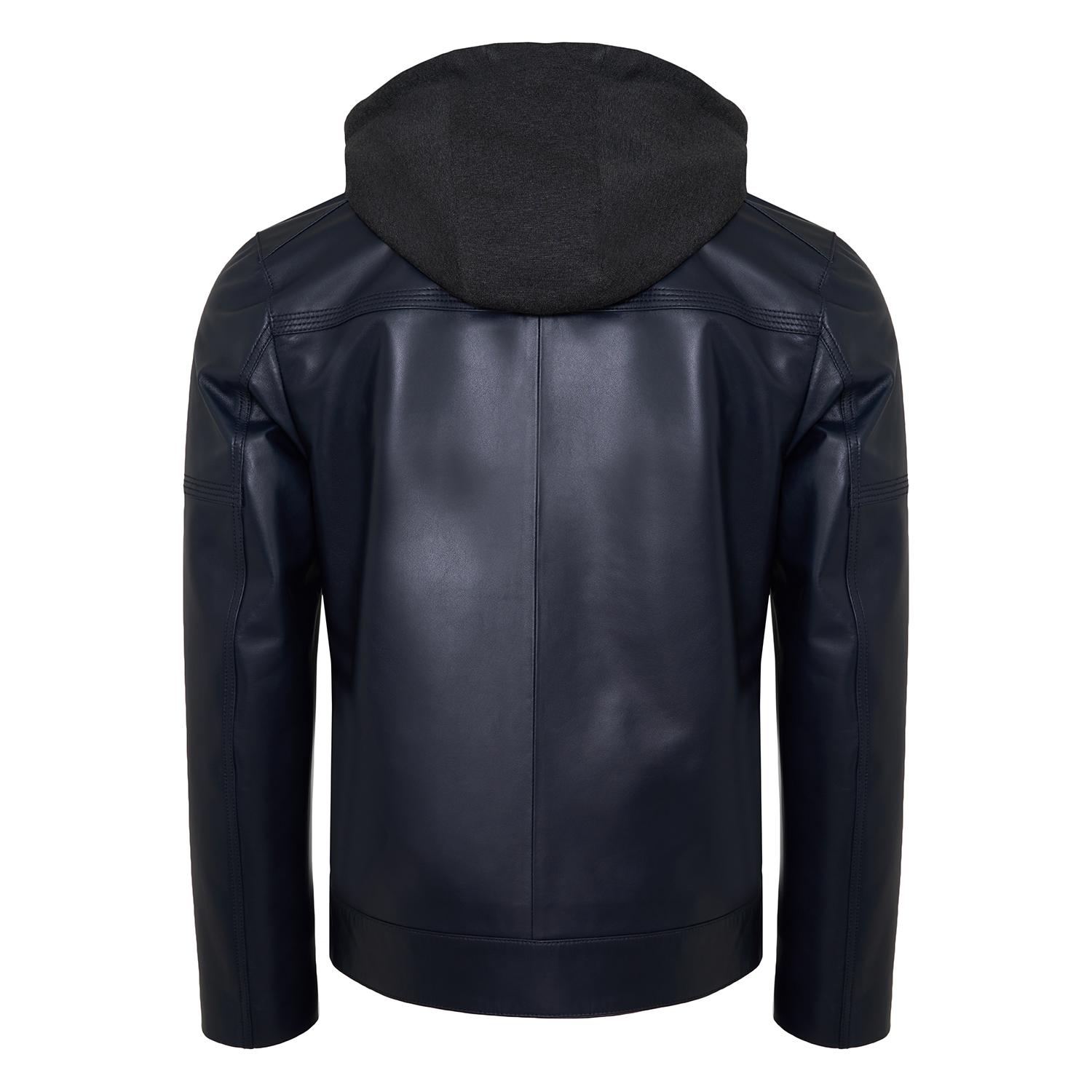 Selino Lacivert Erkek Kapüşonlü Deri Mont