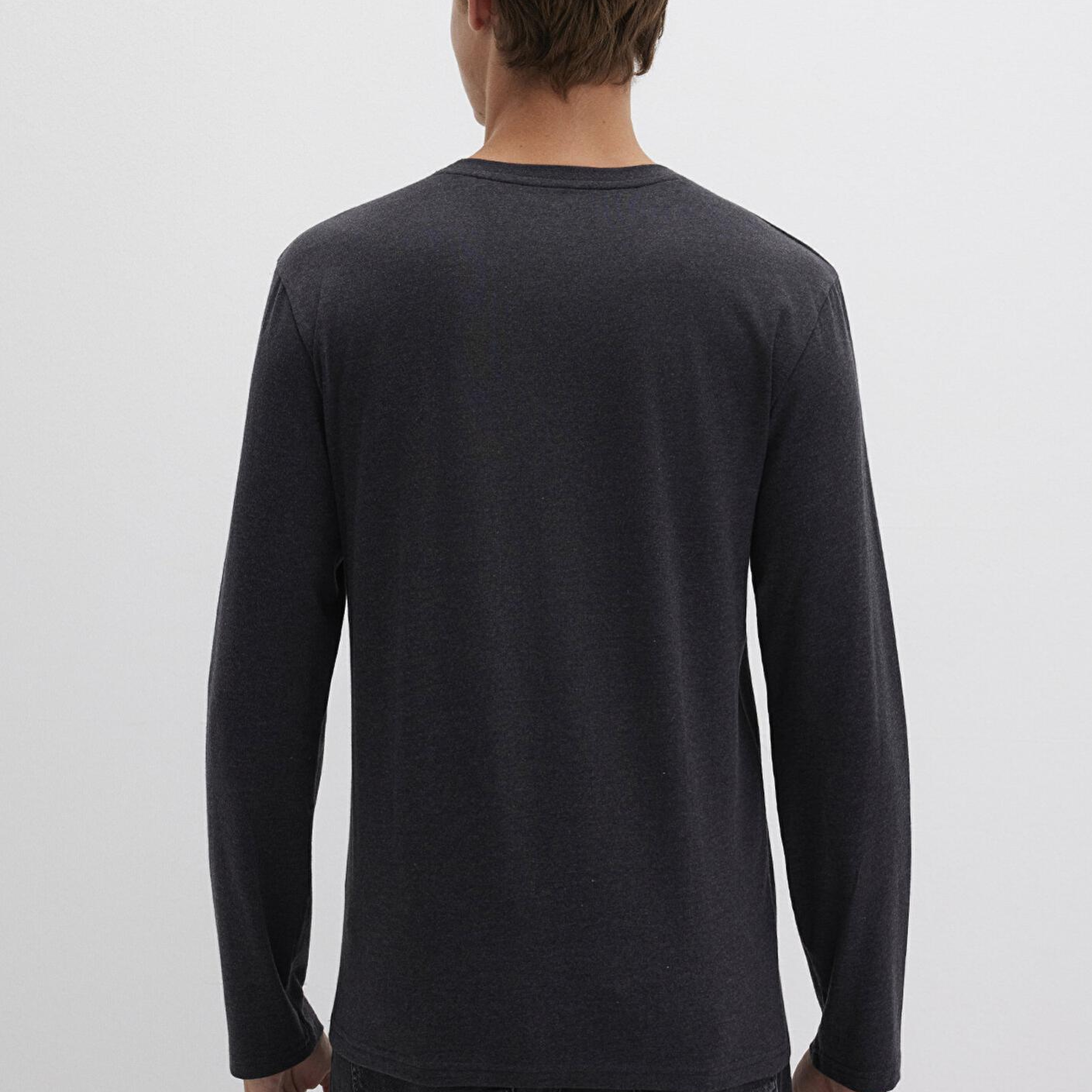 Mavi Uzun Kollu Antrasit Basic Tişört Fitted / Vücuda Oturan Kesim 062477-27310