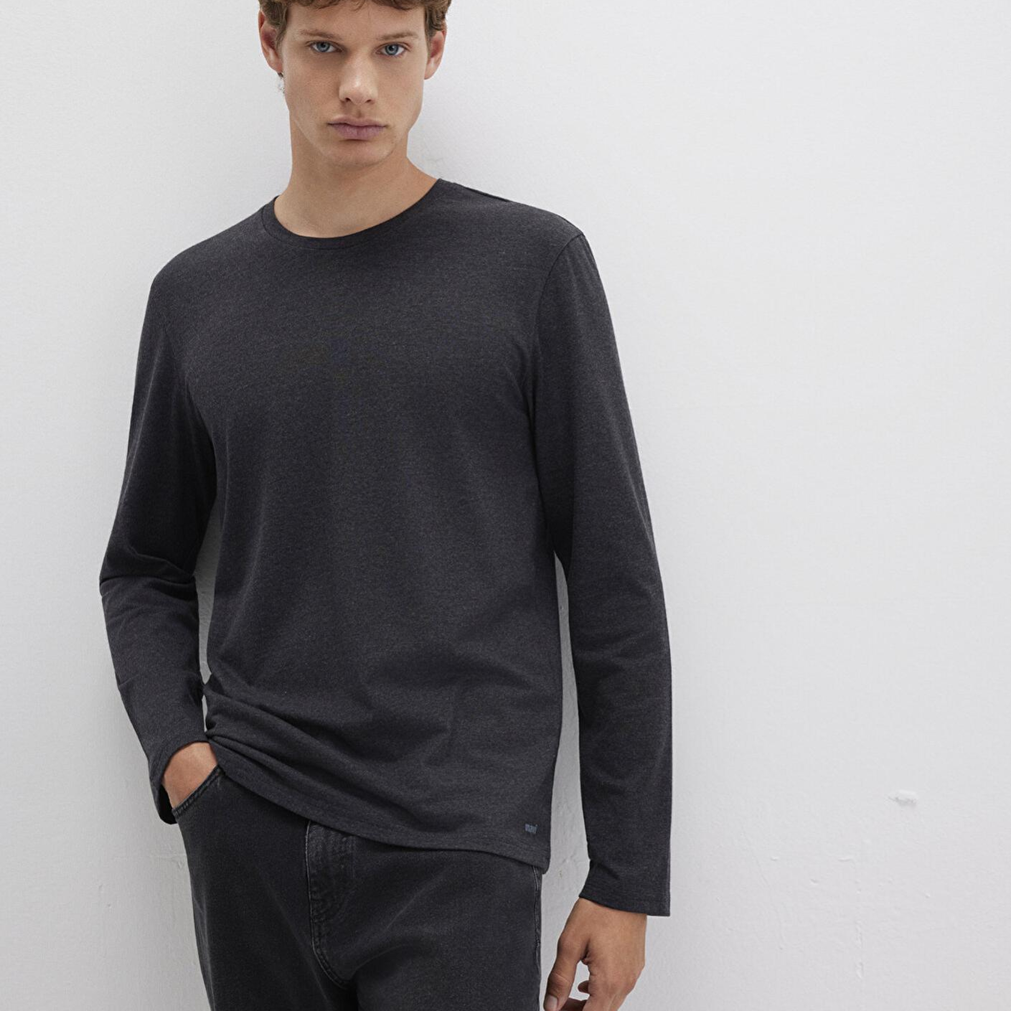 Mavi Uzun Kollu Antrasit Basic Tişört Fitted / Vücuda Oturan Kesim 062477-27310