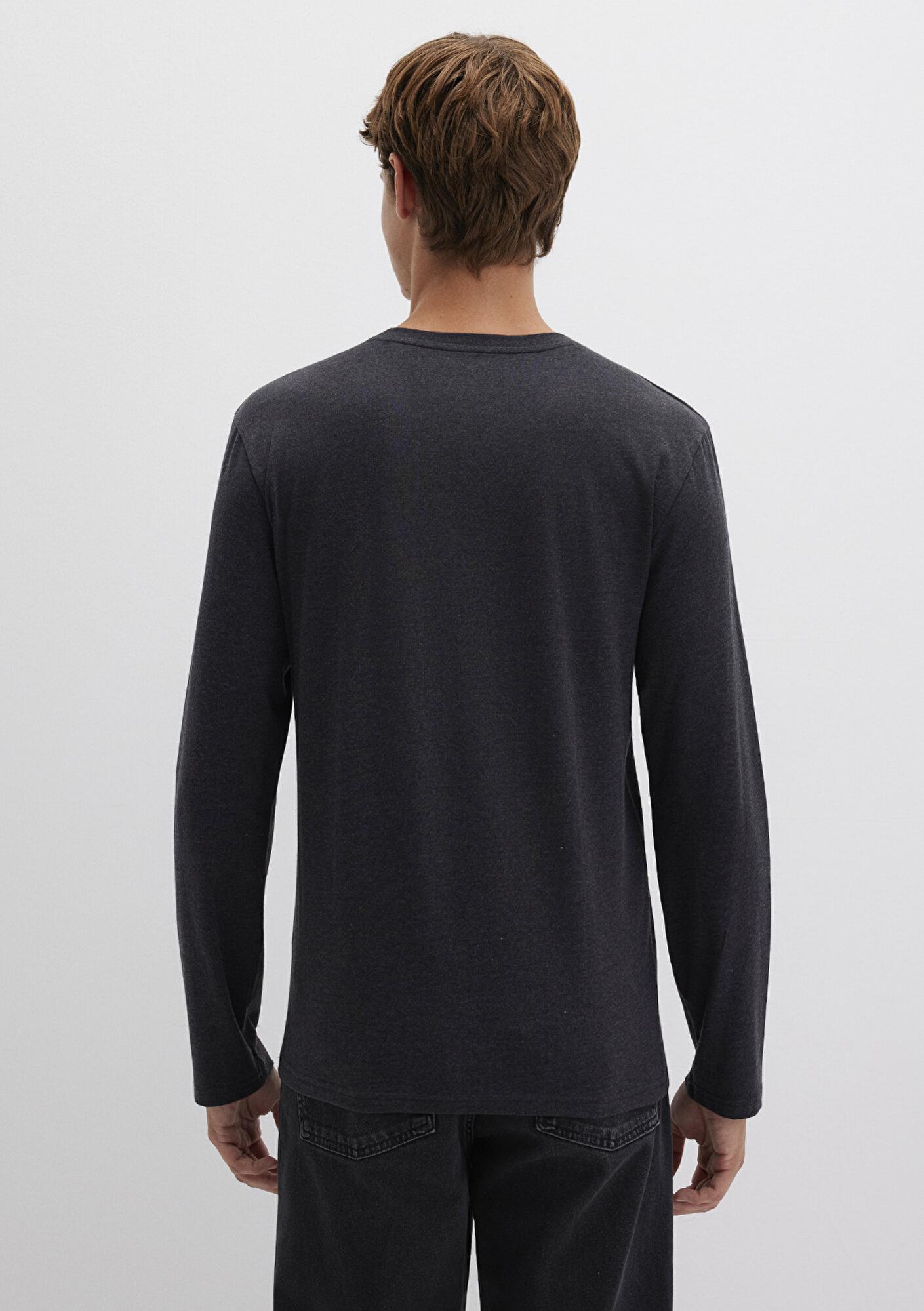 Mavi Uzun Kollu Antrasit Basic Tişört Fitted / Vücuda Oturan Kesim 062477-27310