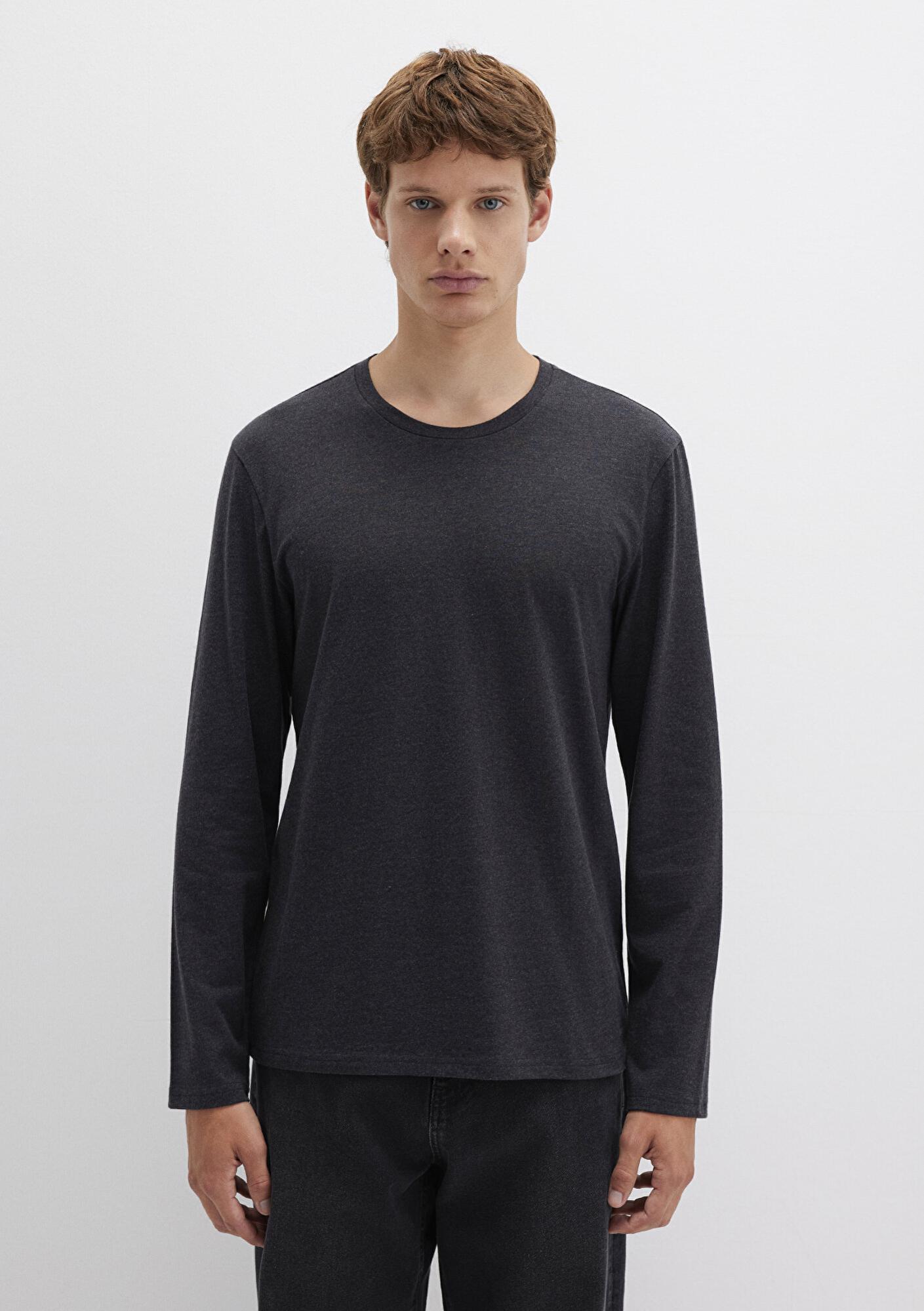 Mavi Uzun Kollu Antrasit Basic Tişört Fitted / Vücuda Oturan Kesim 062477-27310