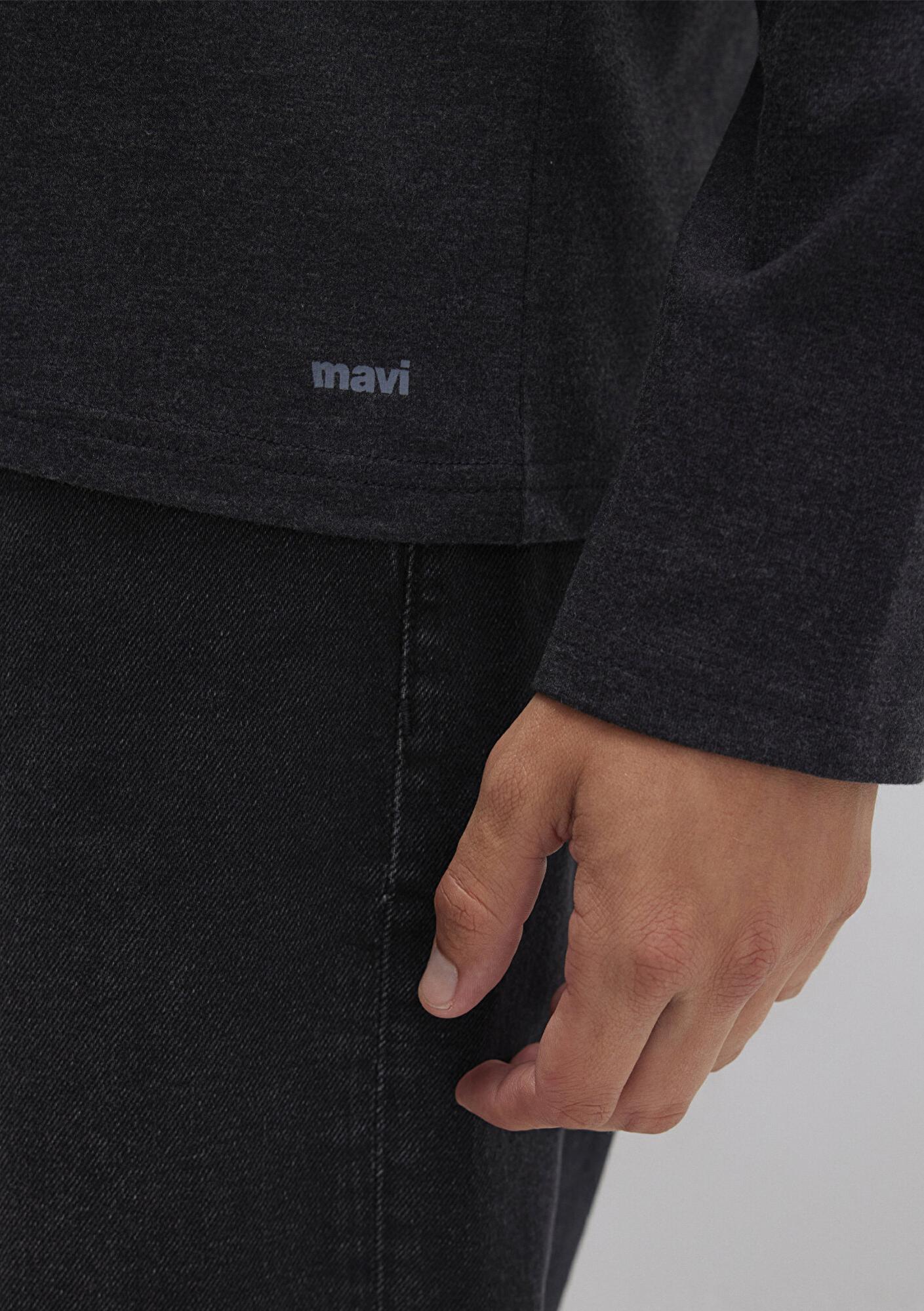 Mavi Uzun Kollu Antrasit Basic Tişört Fitted / Vücuda Oturan Kesim 062477-27310