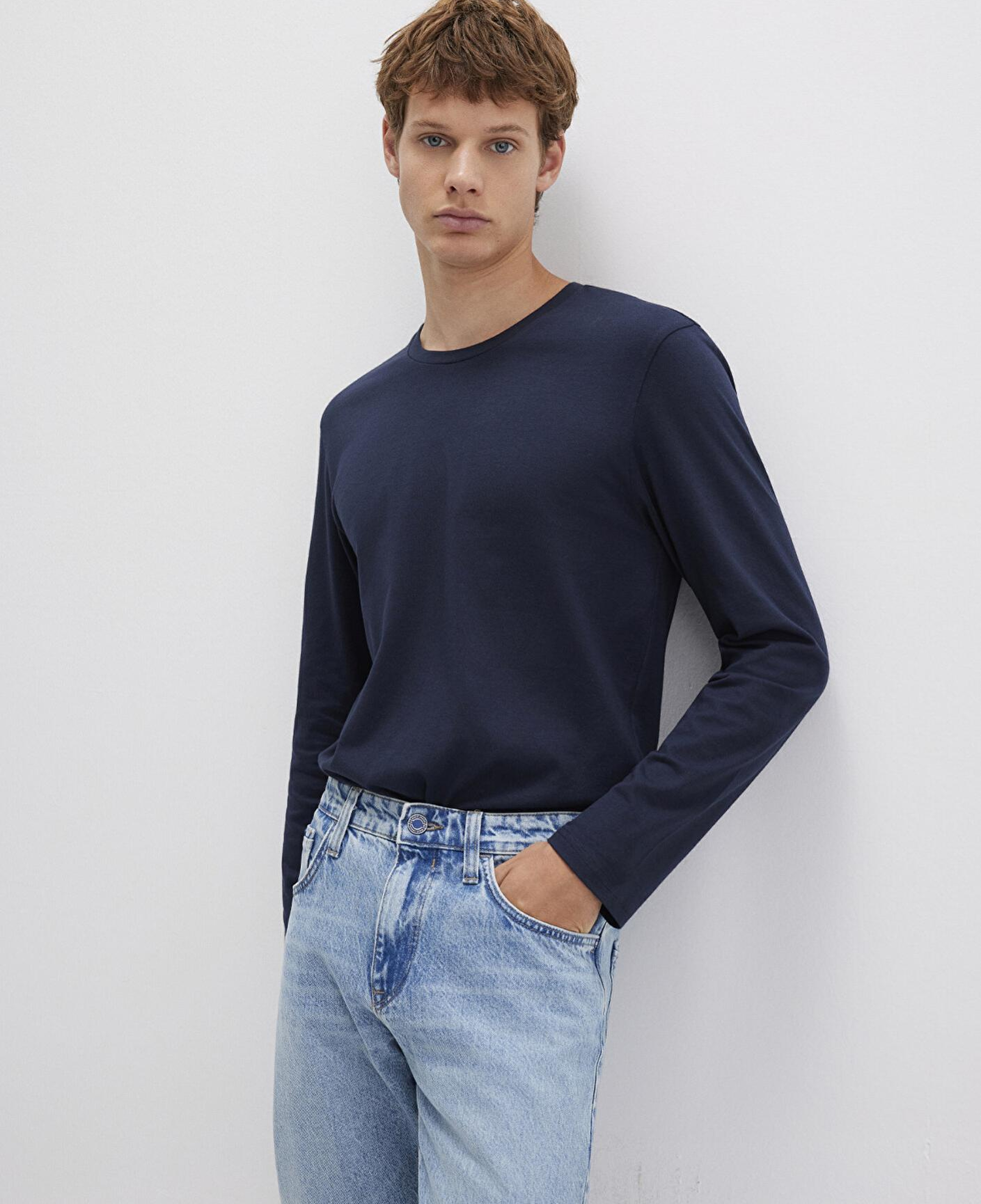 Mavi Uzun Kollu Lacivert Basic Tişört Fitted / Vücuda Oturan Kesim 062477-27308