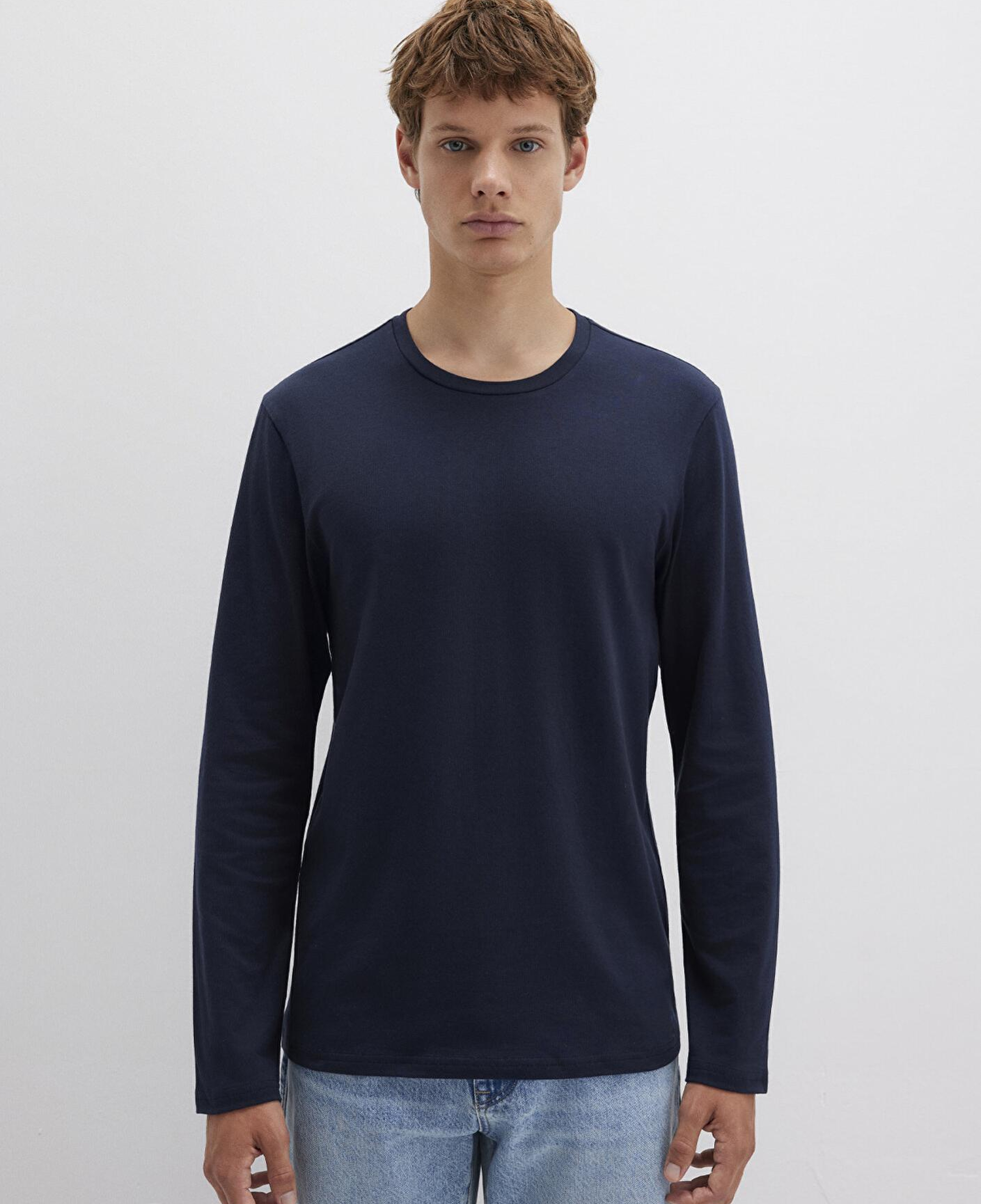 Mavi Uzun Kollu Lacivert Basic Tişört Fitted / Vücuda Oturan Kesim 062477-27308