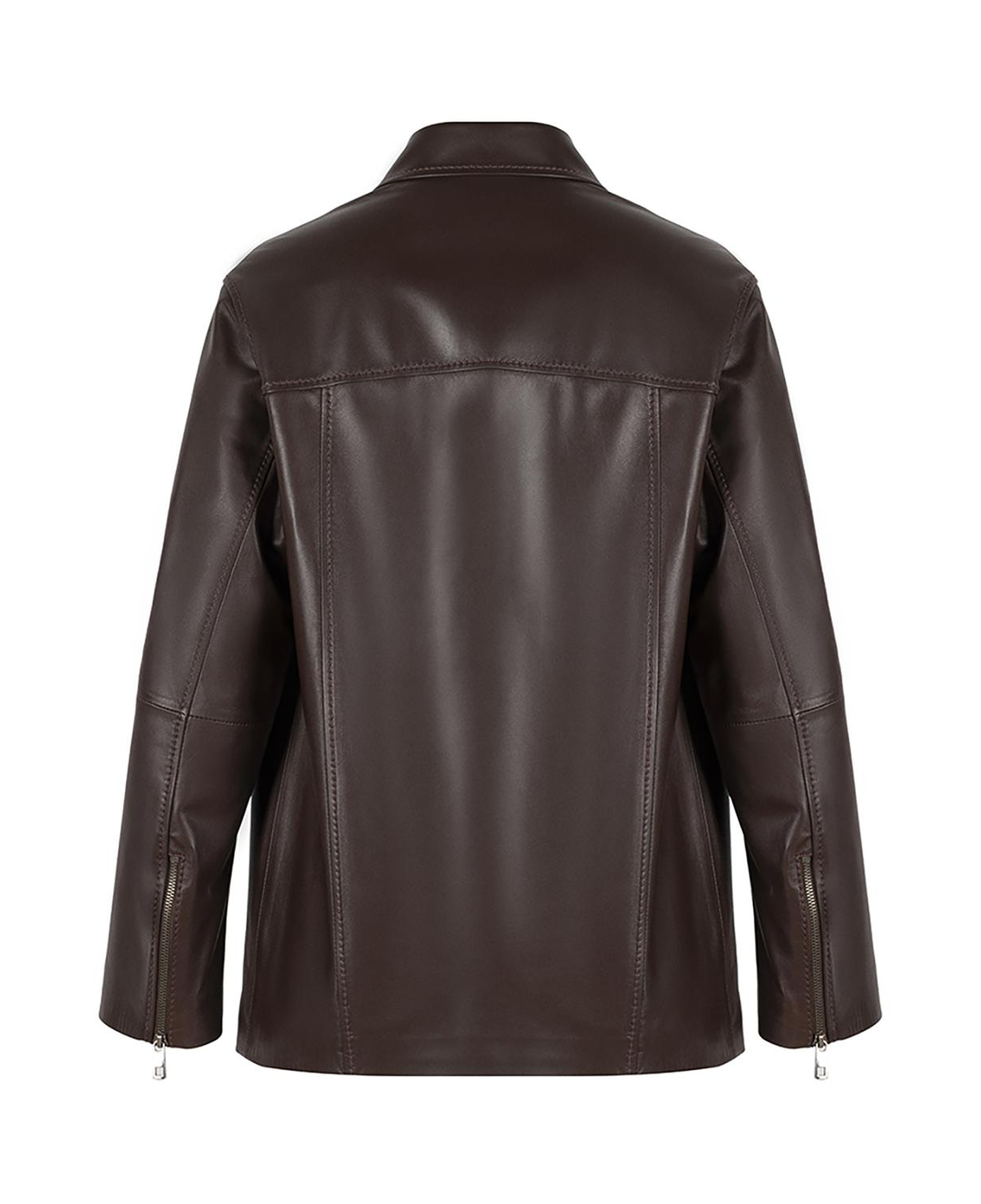 Kadın Kahve Gömlek Yakalı Deri Ceket