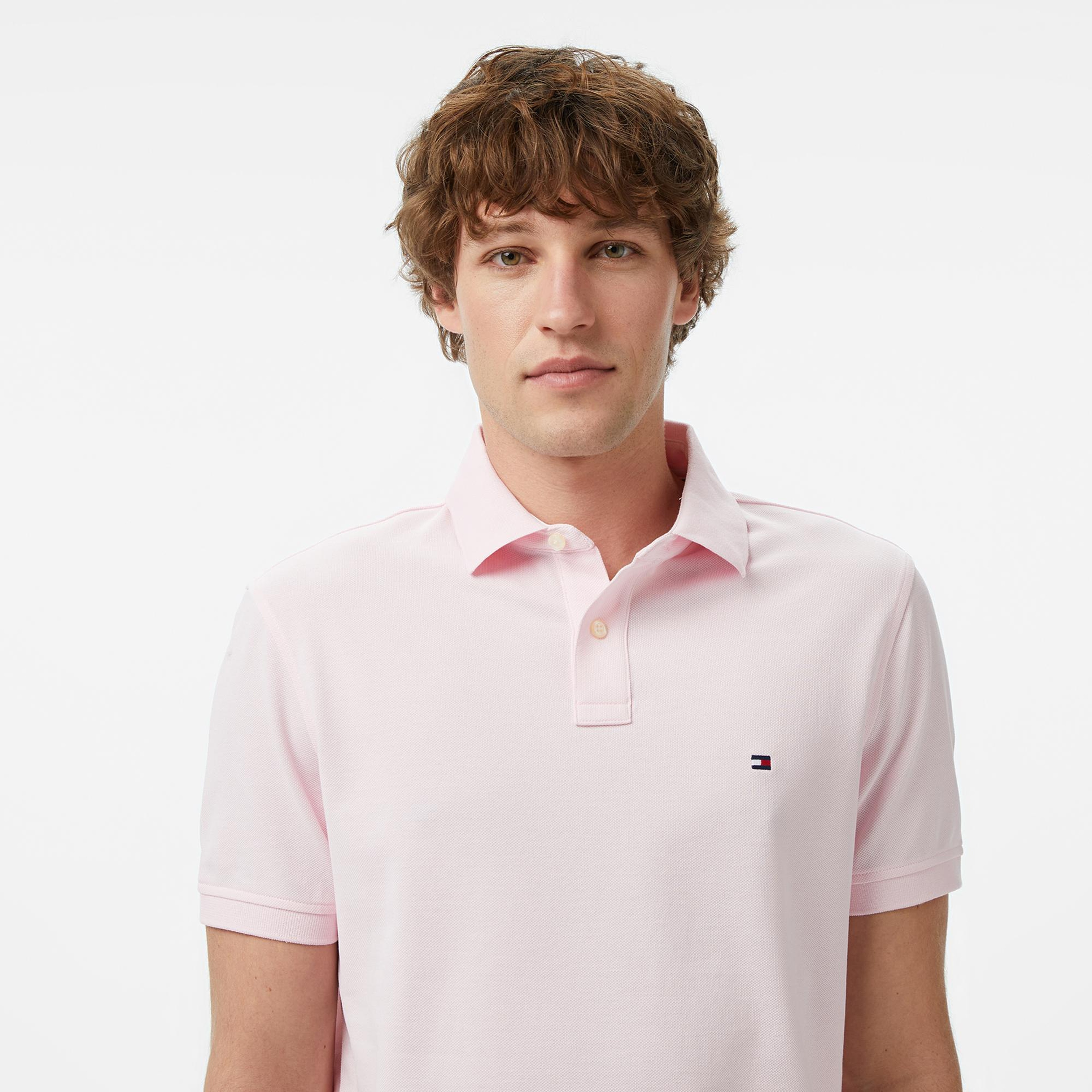 Tommy Hilfiger Nos Erkek Pembe Polo Yaka T-Shirt