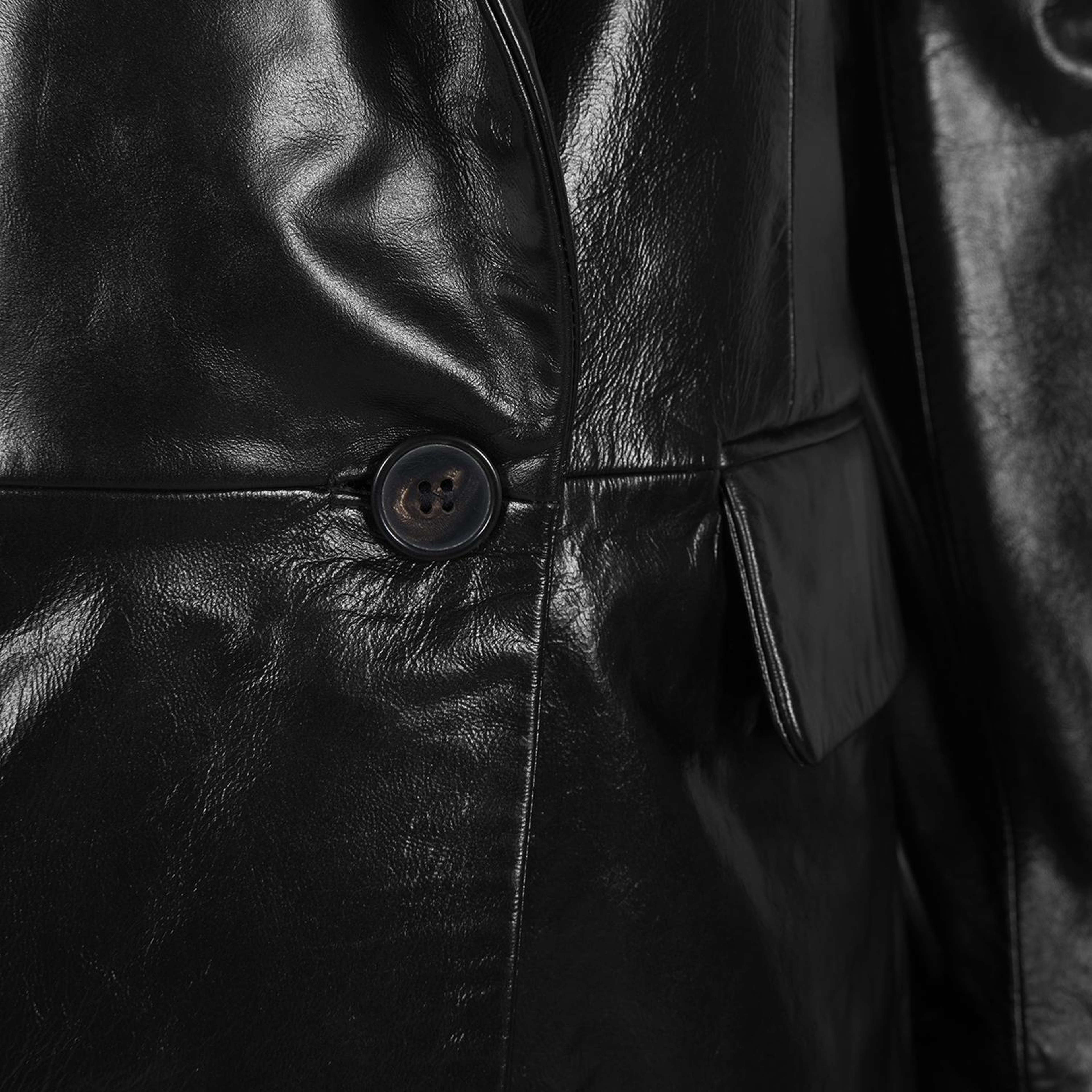 Minira Siyah Deri Blazer Ceket