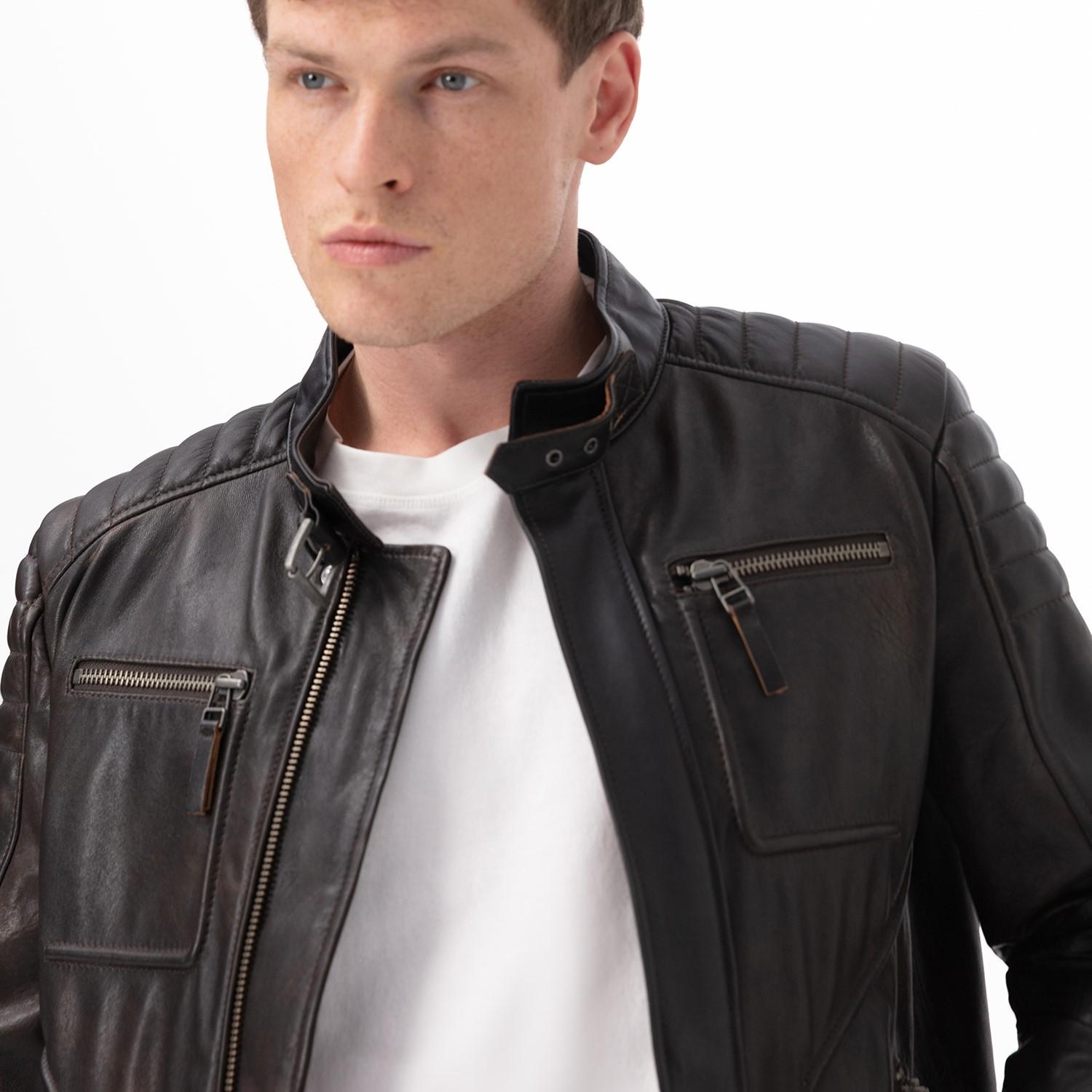 Nancy Vintage Erkek Siyah Deri Mont