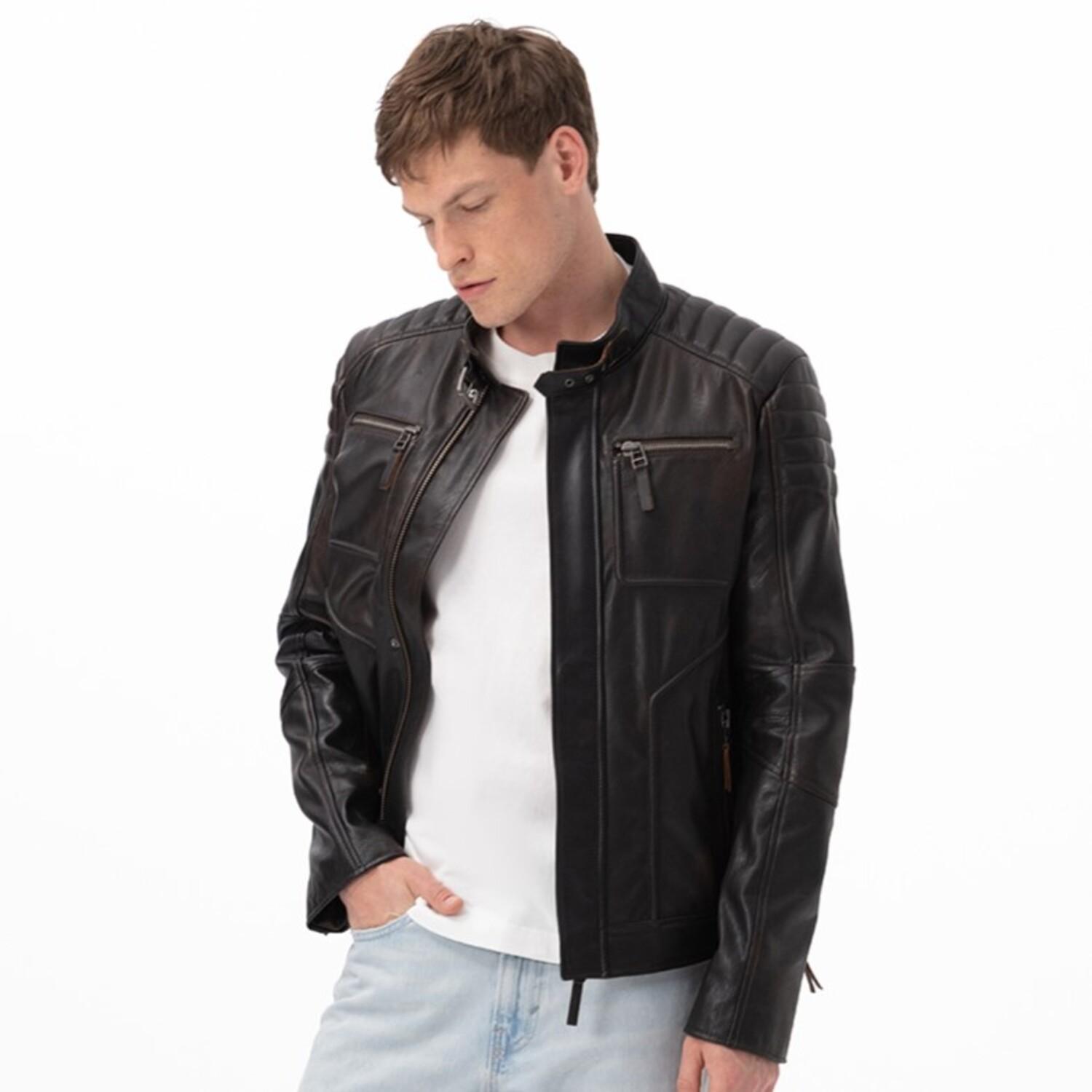 Nancy Vintage Erkek Siyah Deri Mont