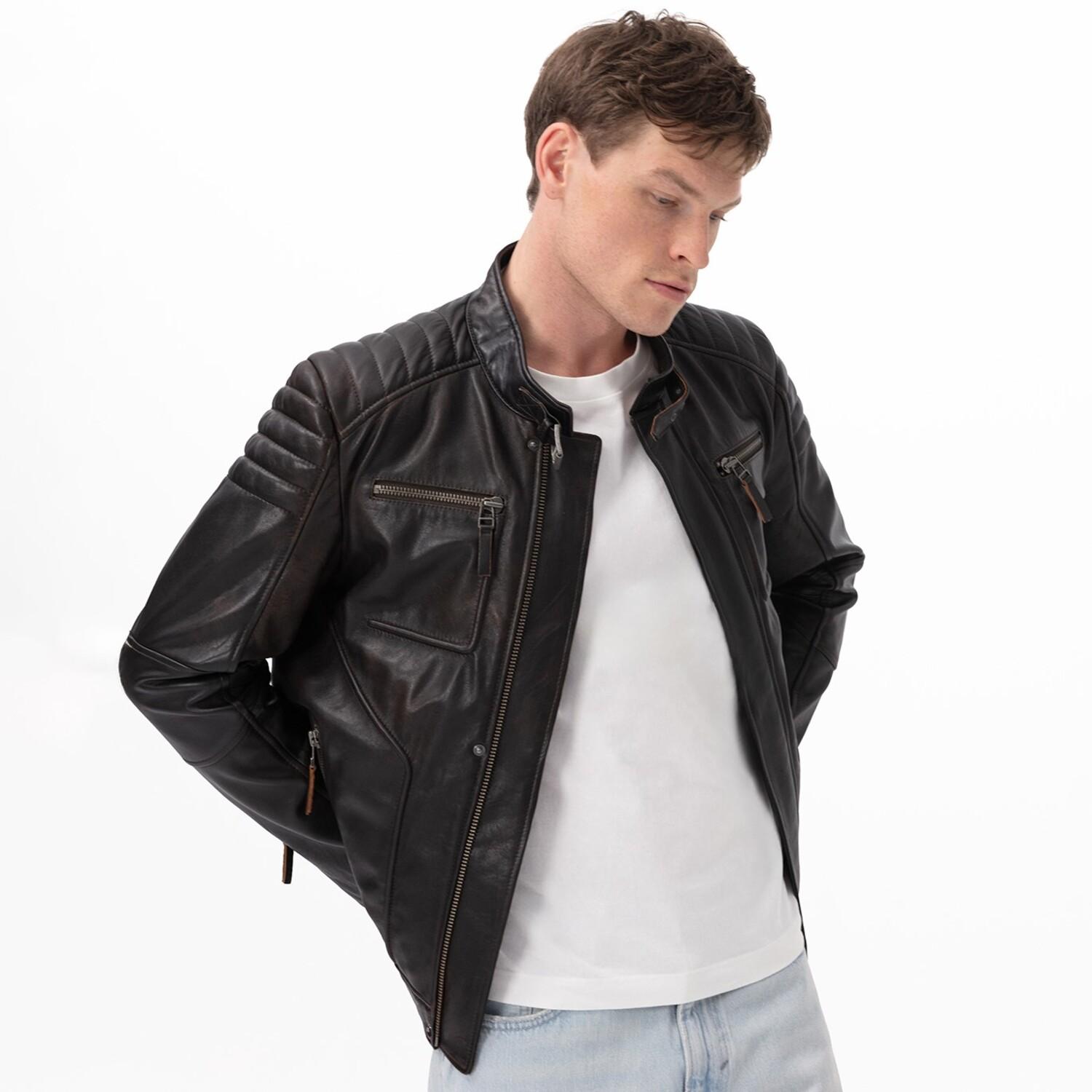 Nancy Vintage Erkek Siyah Deri Mont