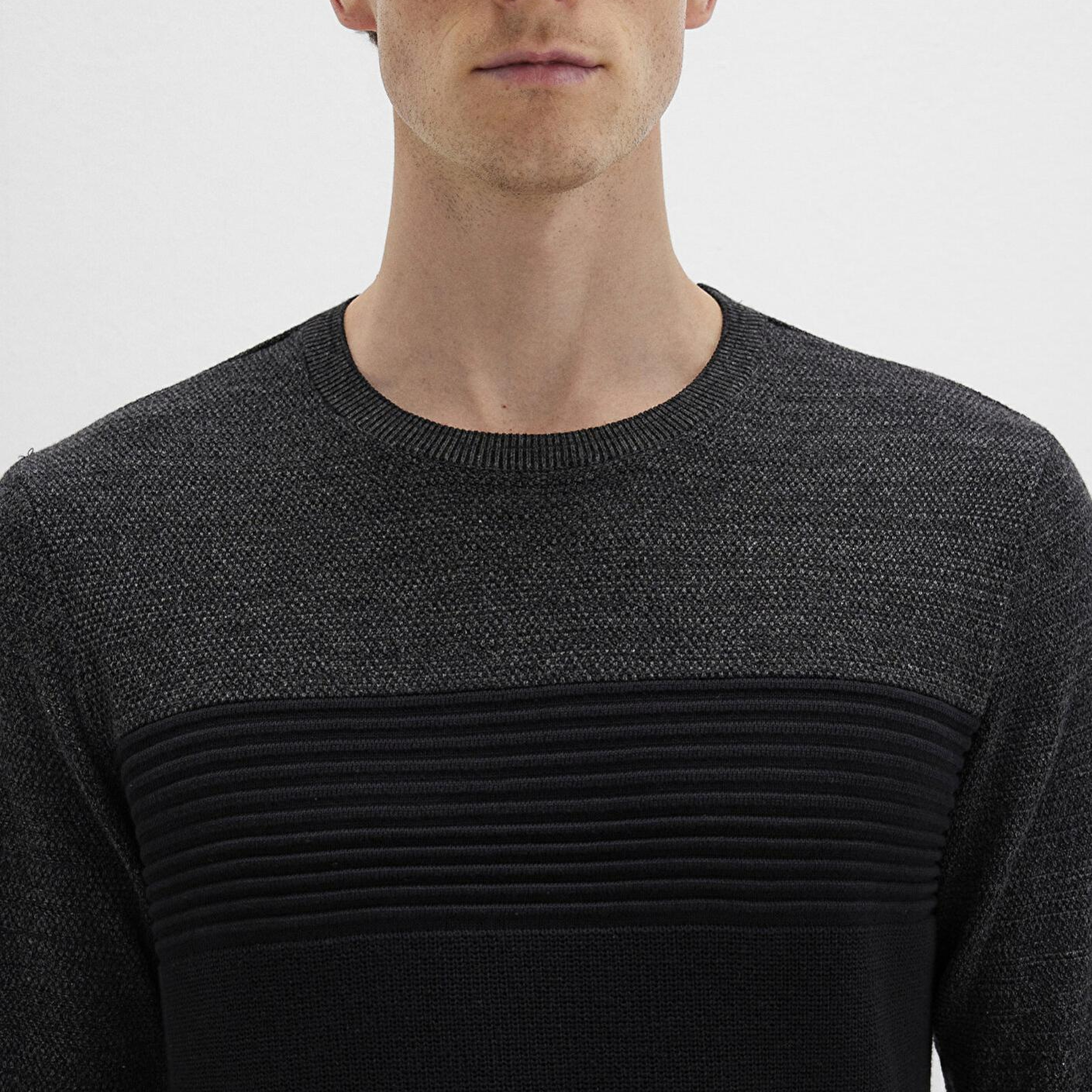 Mavi Blok Renkli Bisiklet Yaka Kazak Fitted / Vücuda Oturan Kesim 070377-900