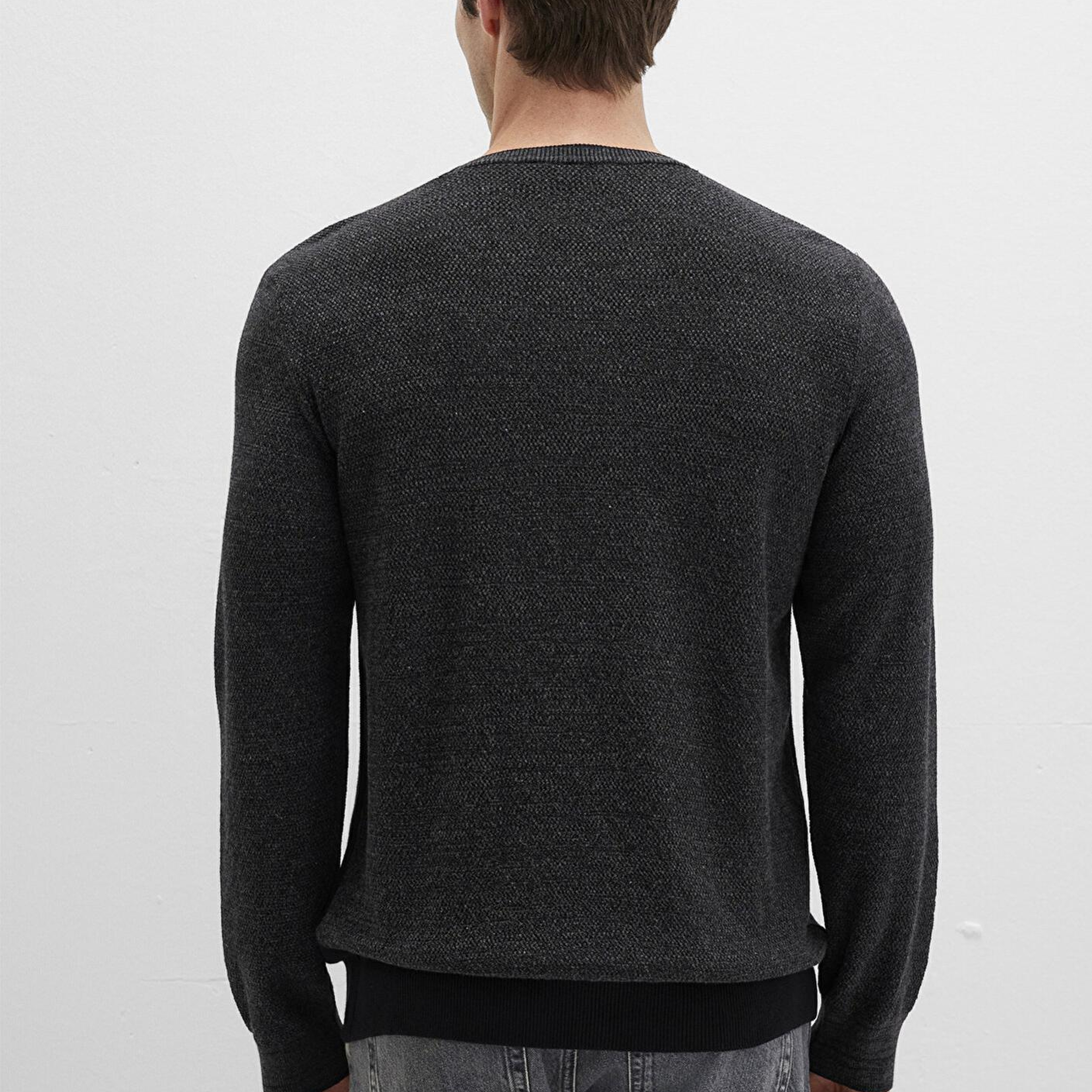 Mavi Blok Renkli Bisiklet Yaka Kazak Fitted / Vücuda Oturan Kesim 070377-900