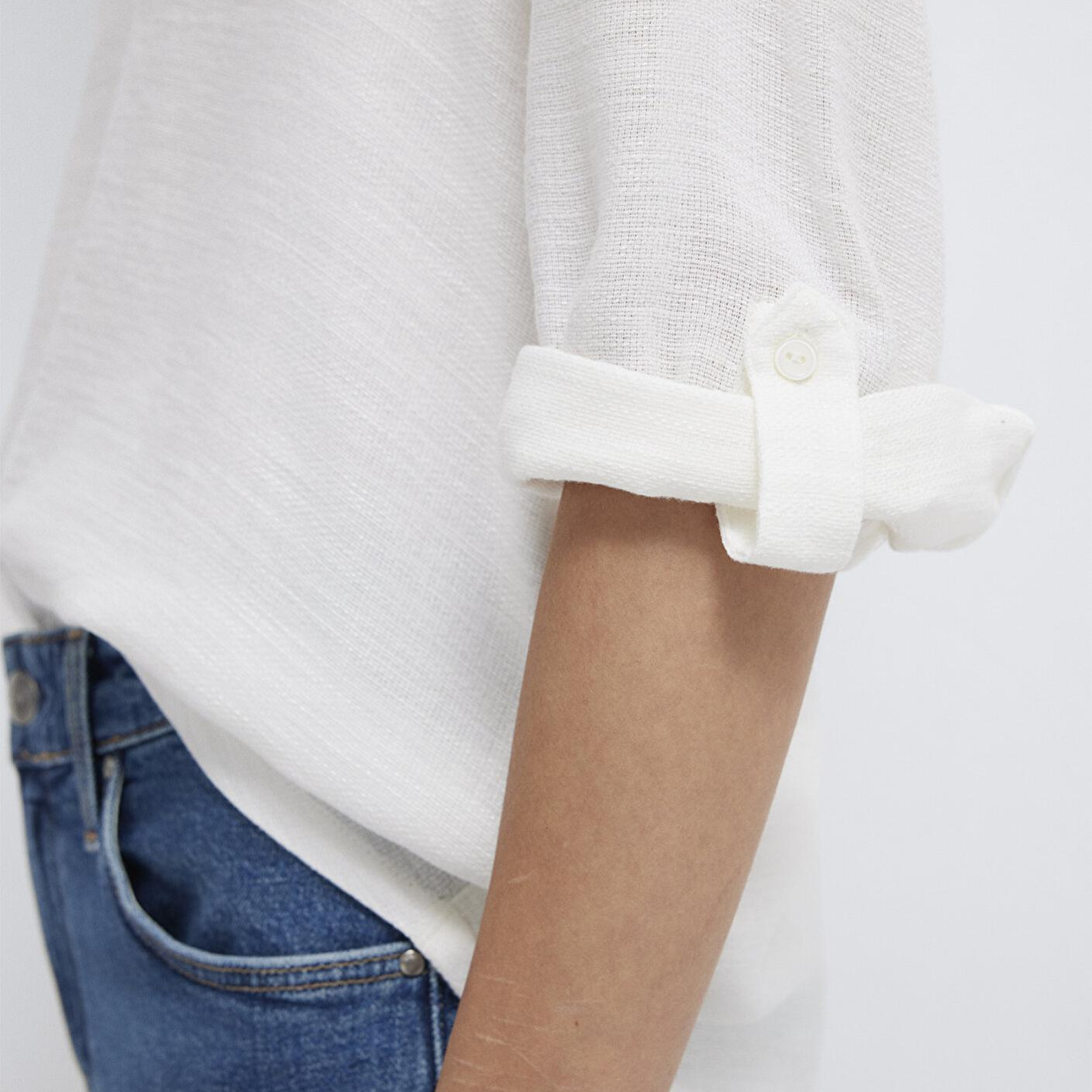 Mavi V Yaka Beyaz Bluz 121357-22937