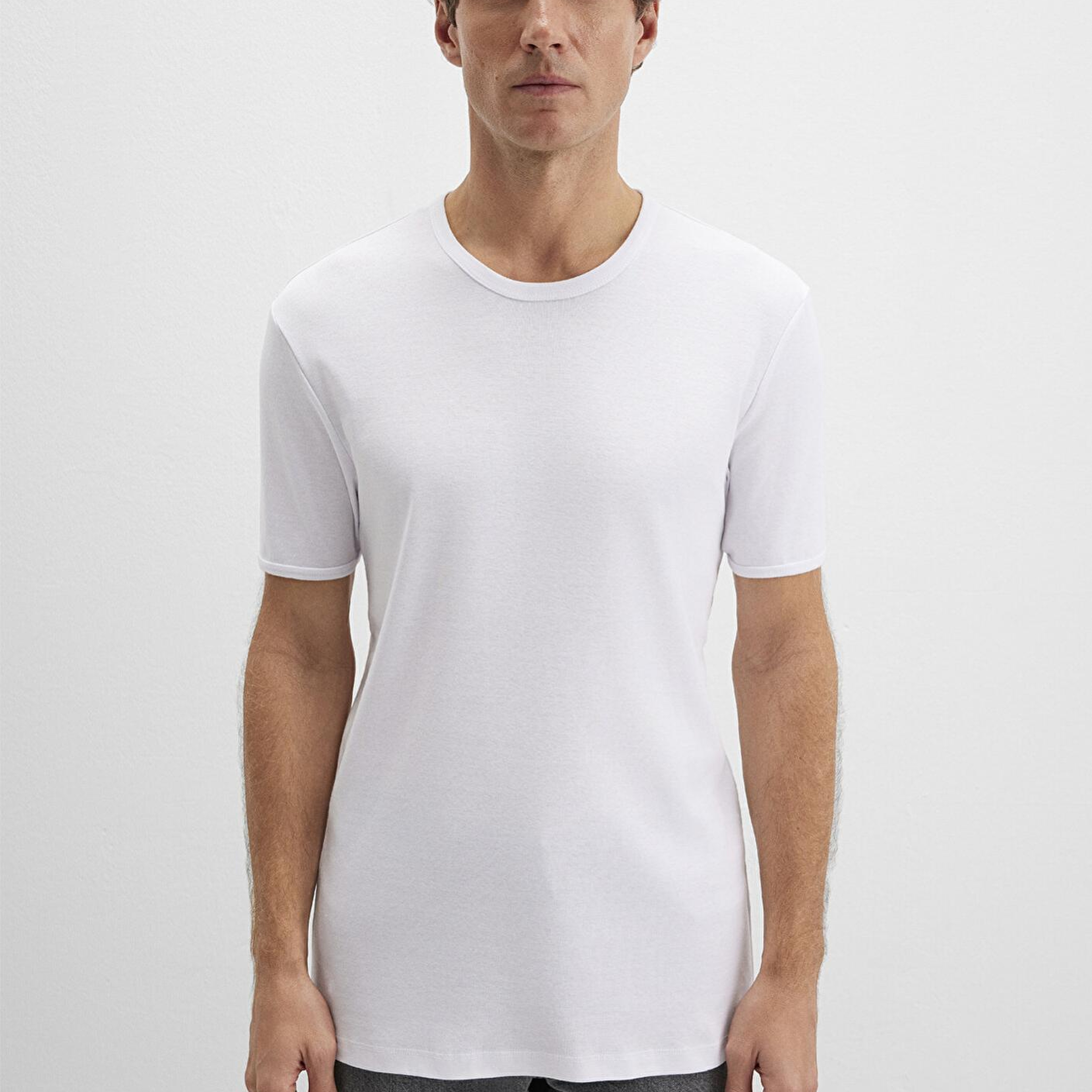 Mavi Ribana Detaylı Beyaz Tişört Fitted / Vücuda Oturan Kesim 063747-620