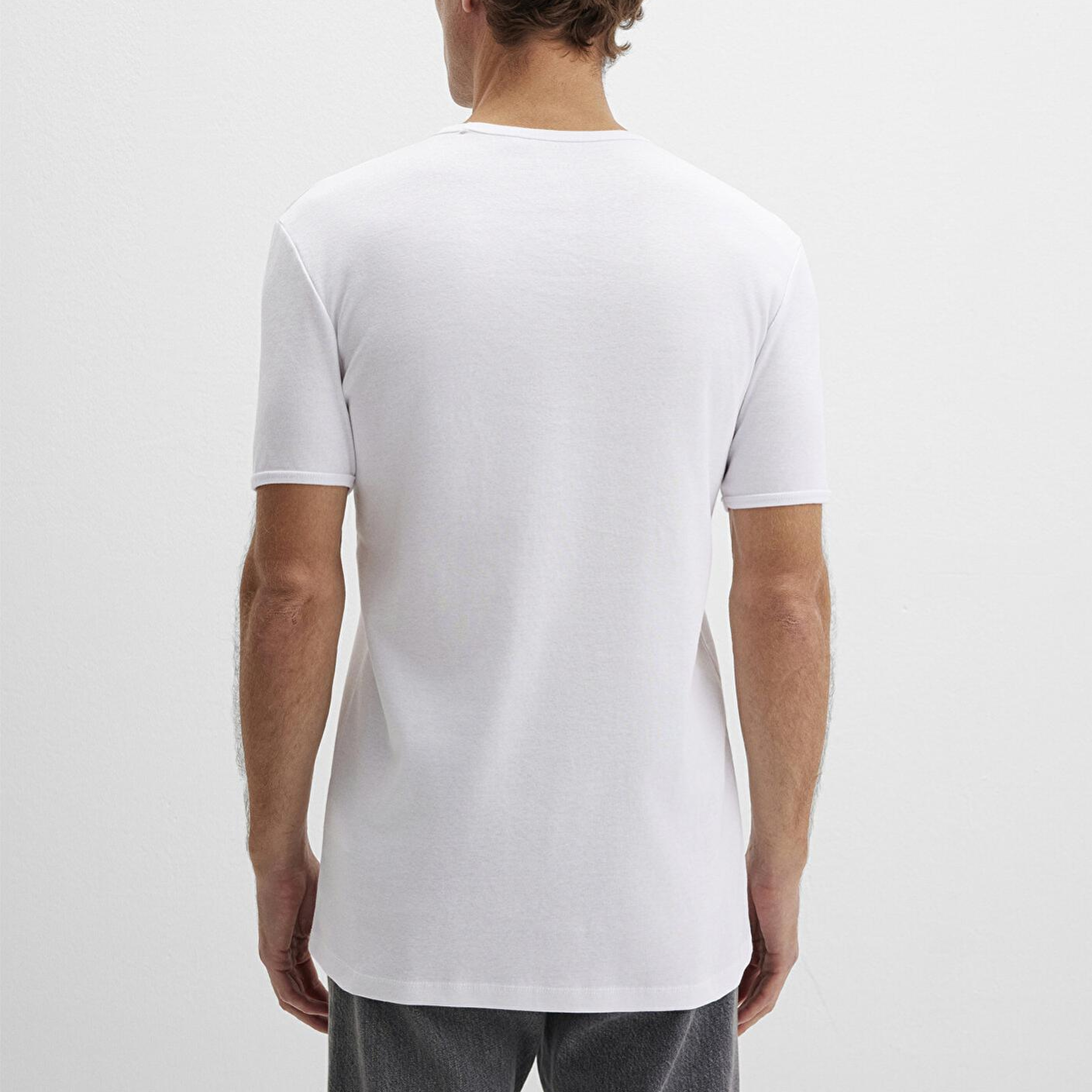 Mavi Ribana Detaylı Beyaz Tişört Fitted / Vücuda Oturan Kesim 063747-620