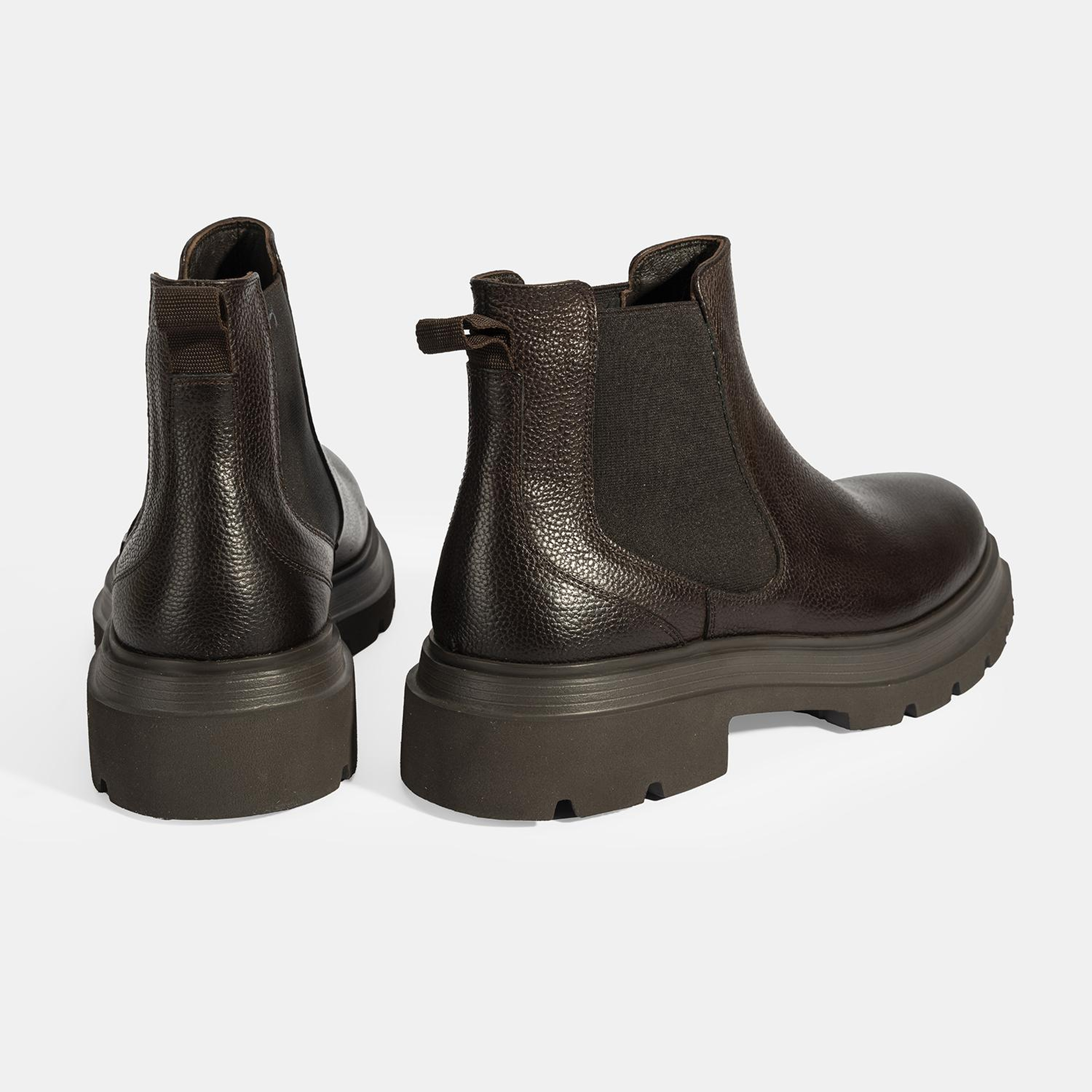 Erkek Kahve Lastik Detaylı Deri Bot