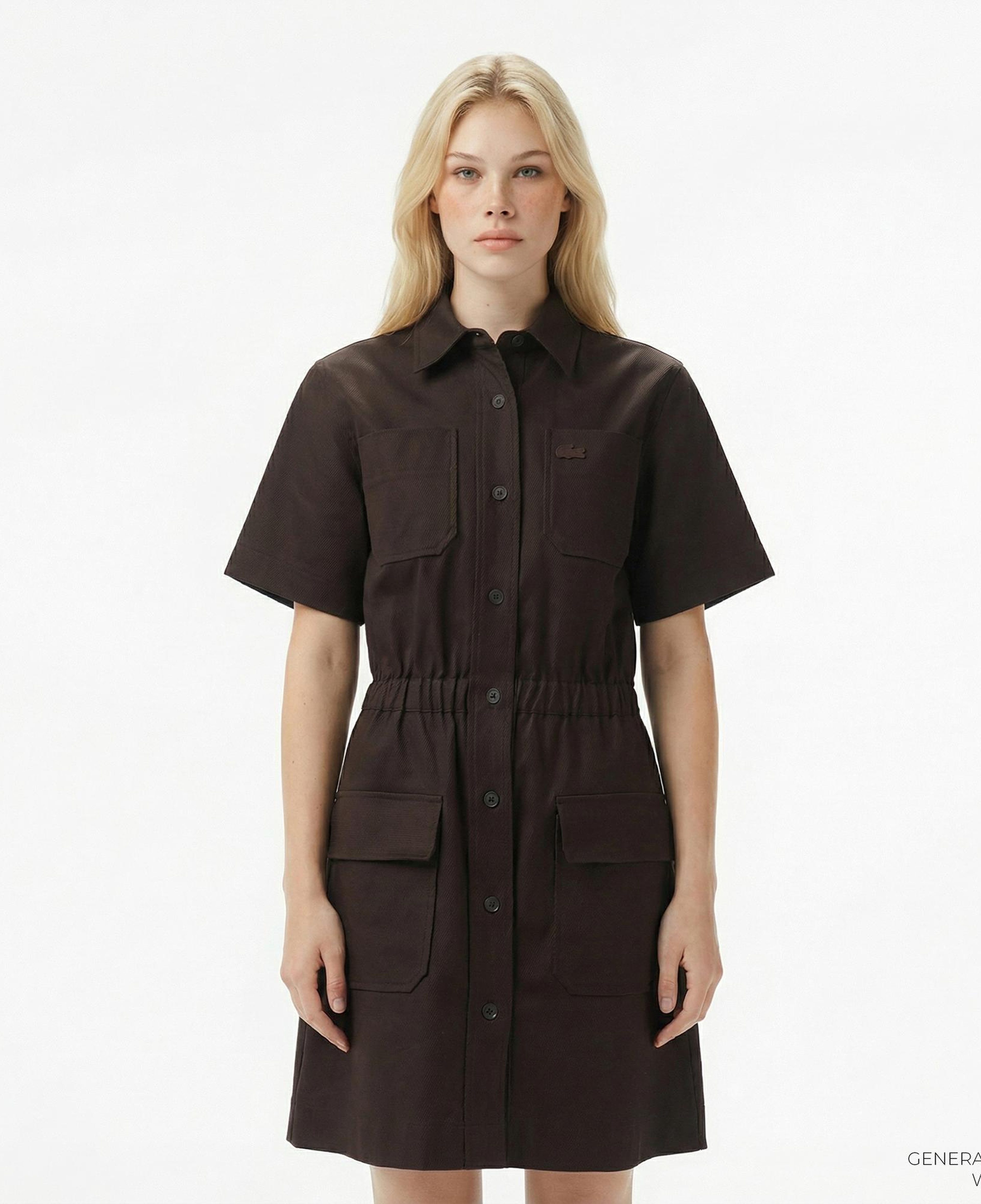 Lacoste Kadın Classic Fit Kısa Kollu Kahverengi Elbise