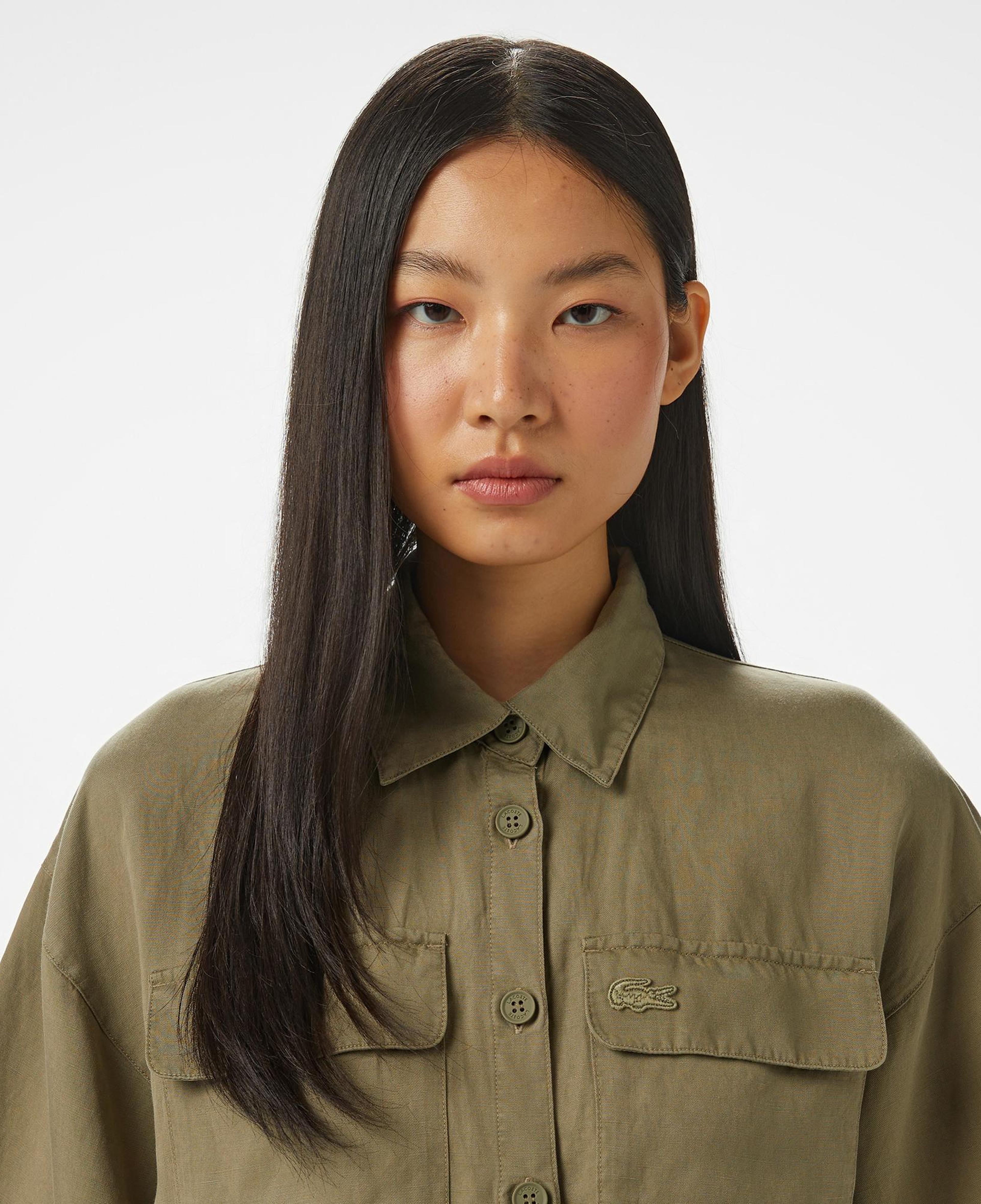 Lacoste Kadın Flare Fit Kısa Kollu Gömlek Yaka Haki Elbise