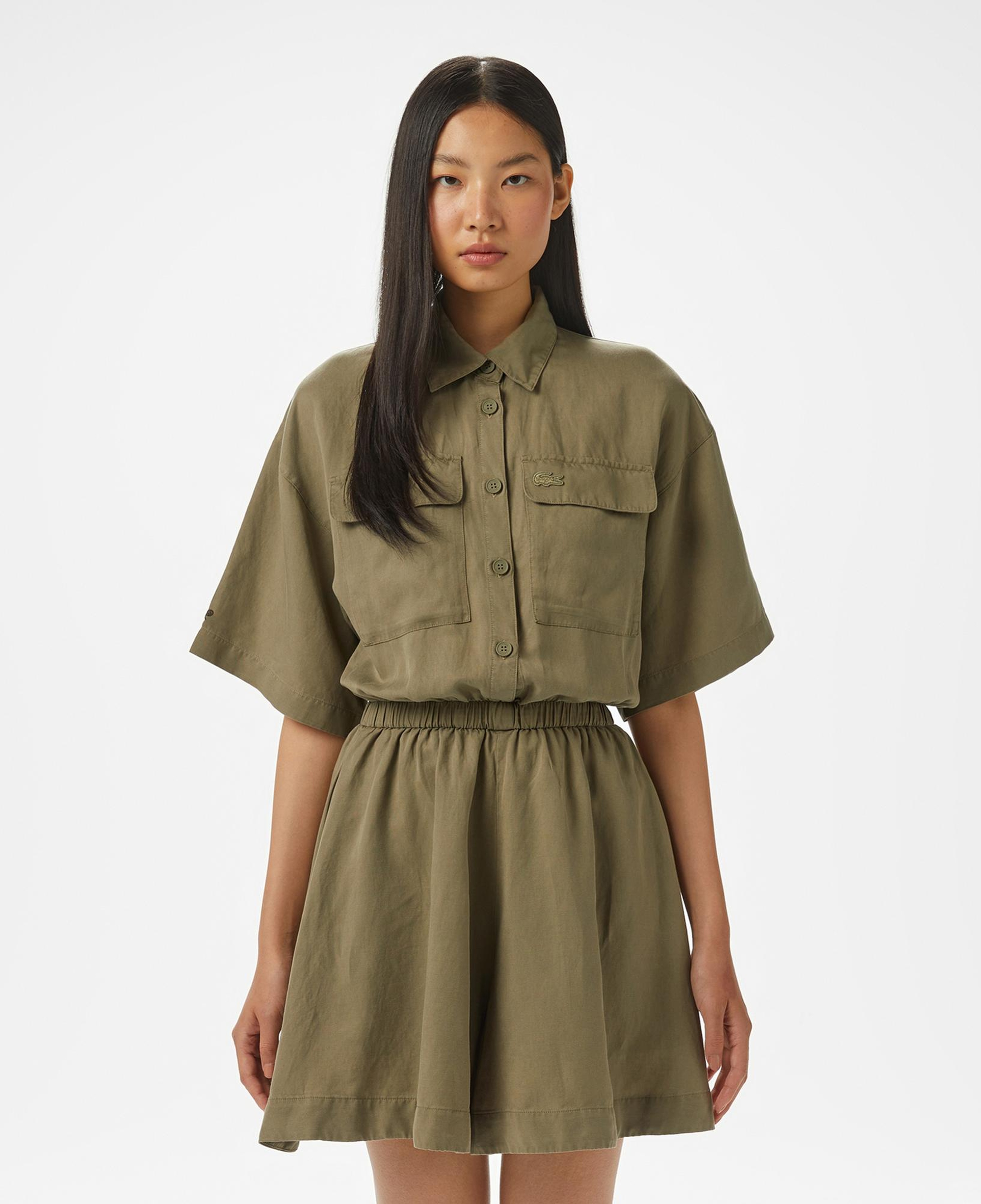 Lacoste Kadın Flare Fit Kısa Kollu Gömlek Yaka Haki Elbise