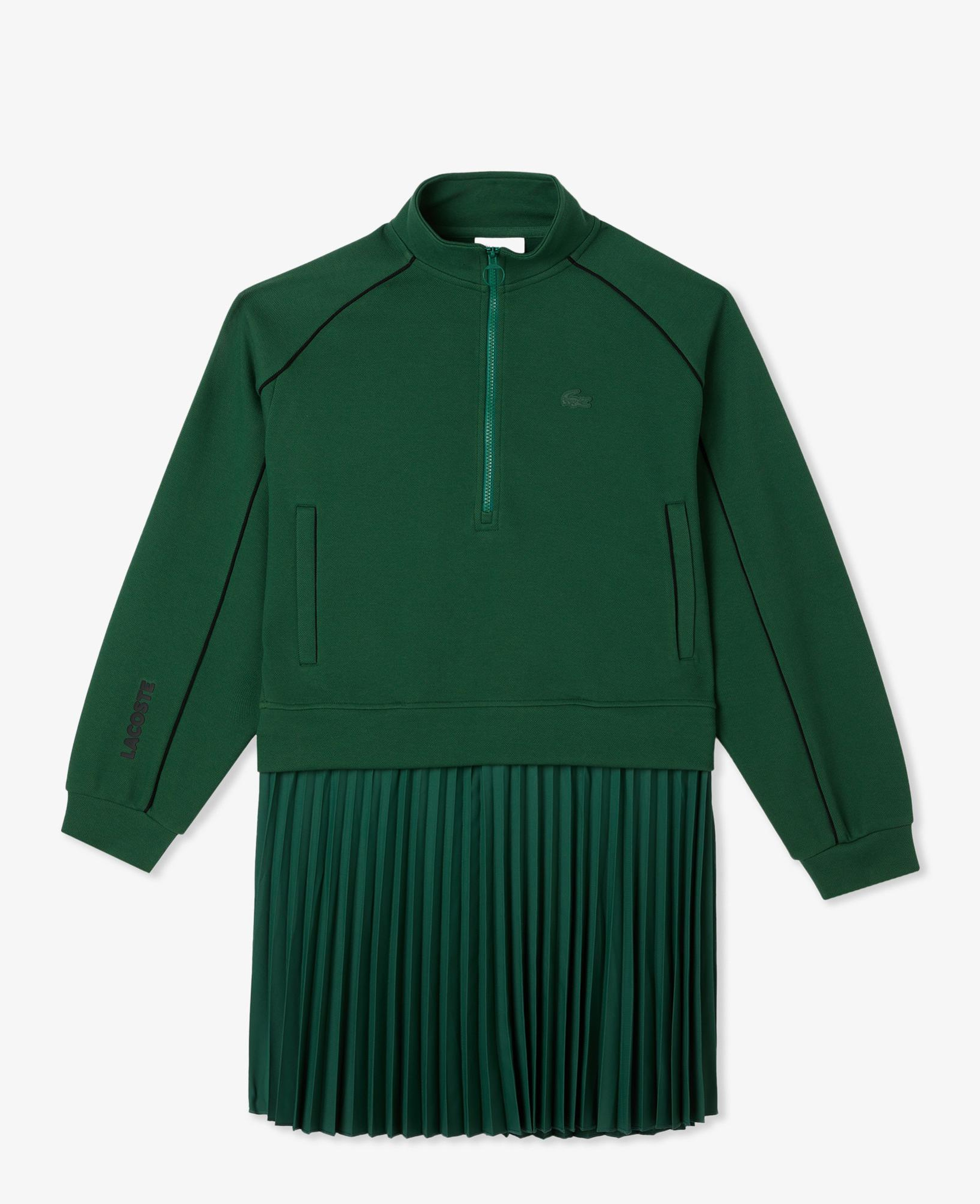 Lacoste Kadın Flare Fit Uzun Kollu Fermuarlı Yaka Koyu Yeşil Elbise