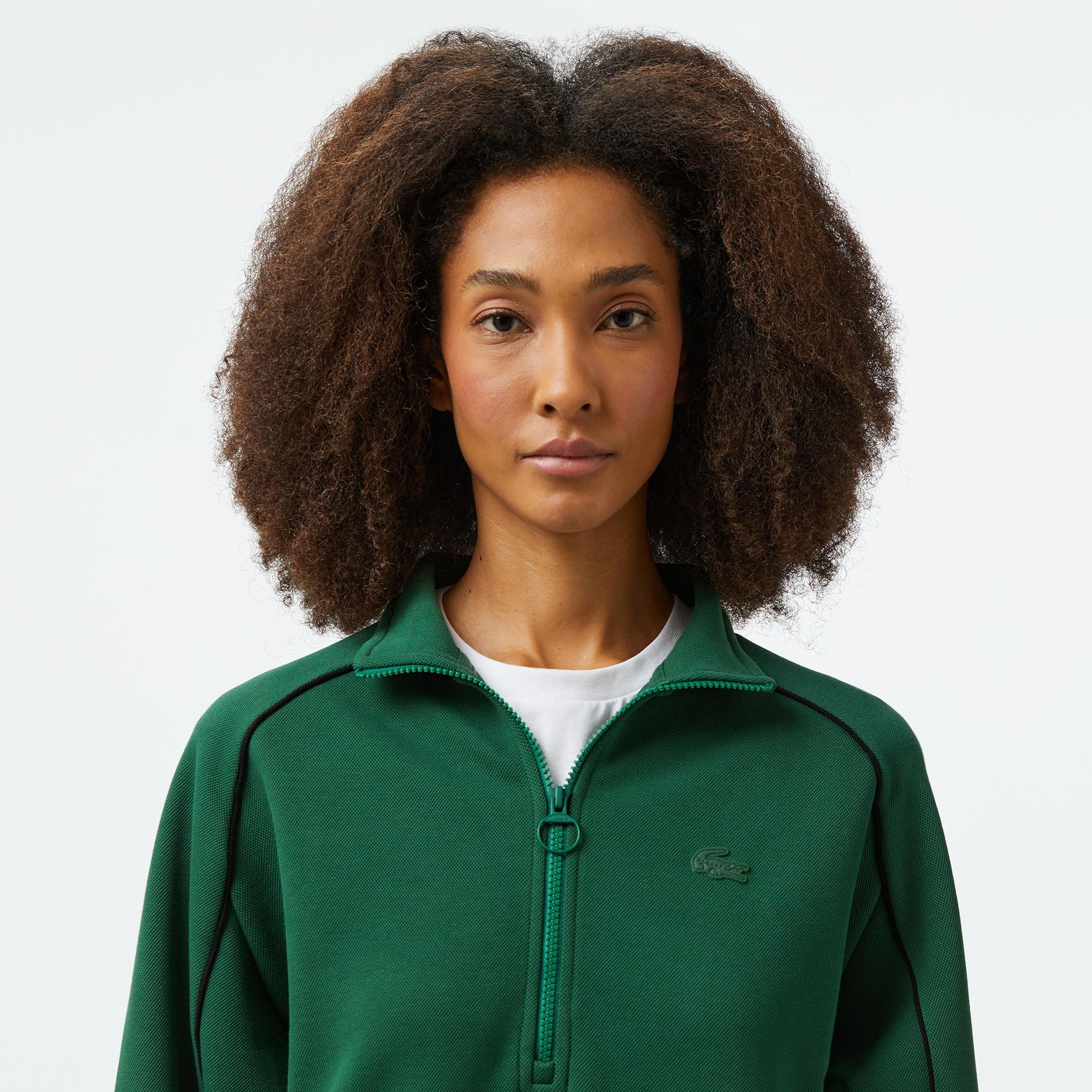 Lacoste Kadın Flare Fit Uzun Kollu Fermuarlı Yaka Koyu Yeşil Elbise