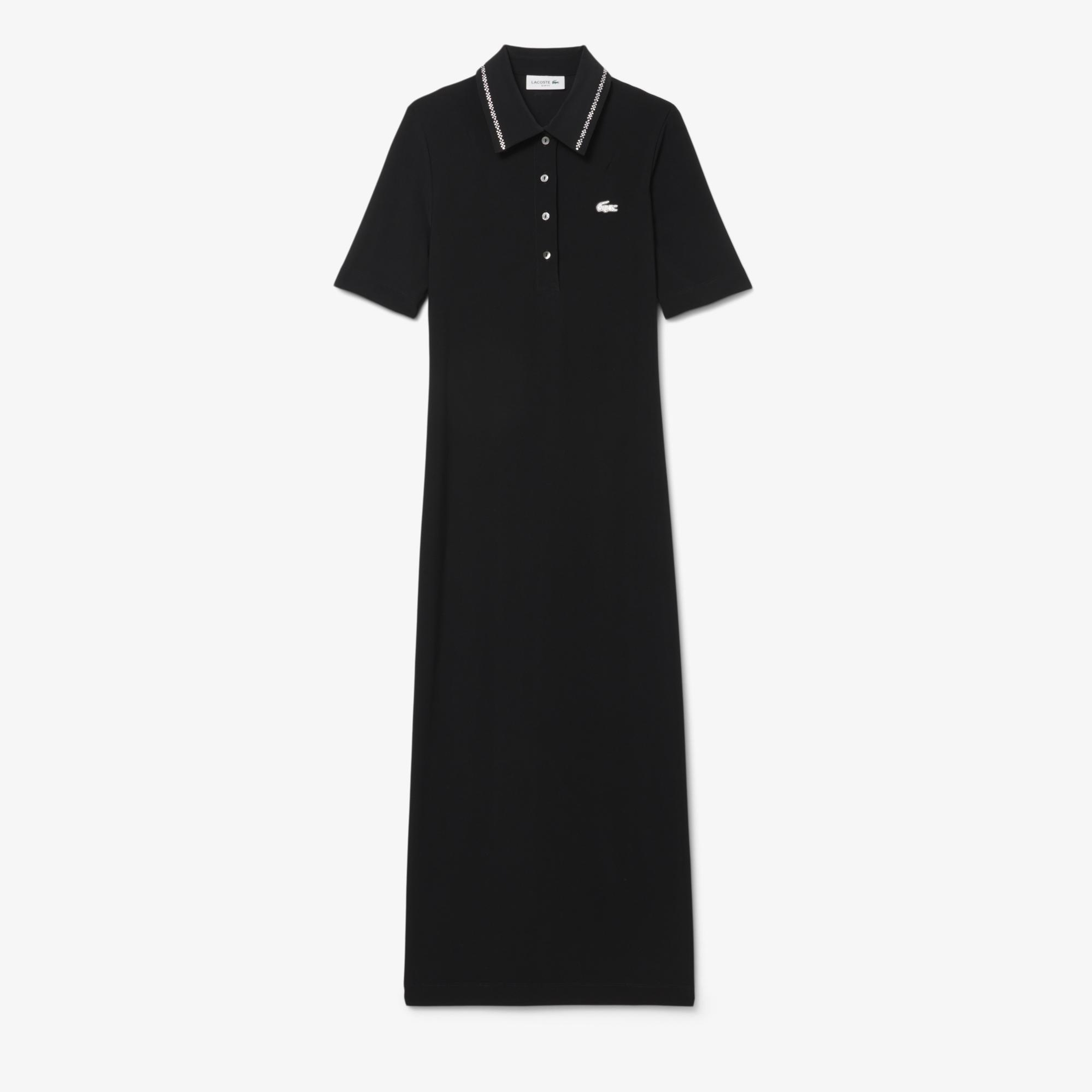 Lacoste Kadın Slim Fit Kısa Kollu Polo Yaka Siyah Elbise